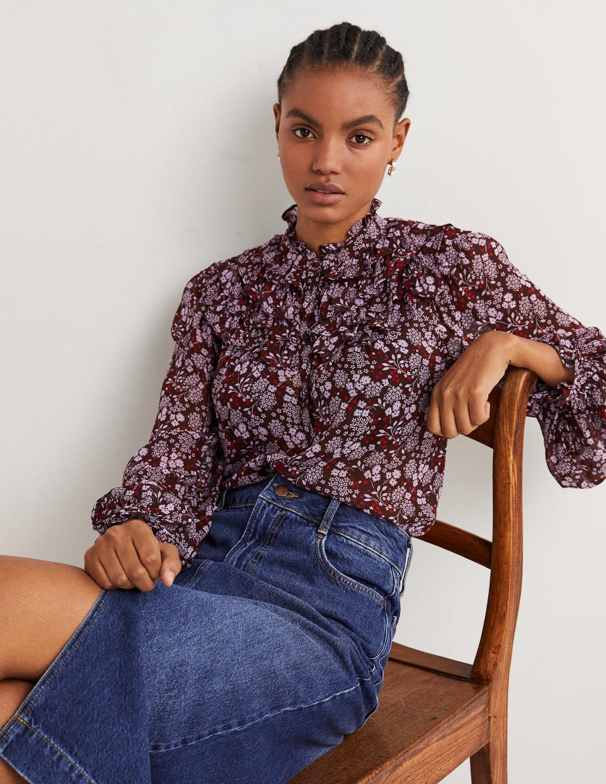 Ruffle Neck Shirt-Deep Mahogny, Prairie Garden-5