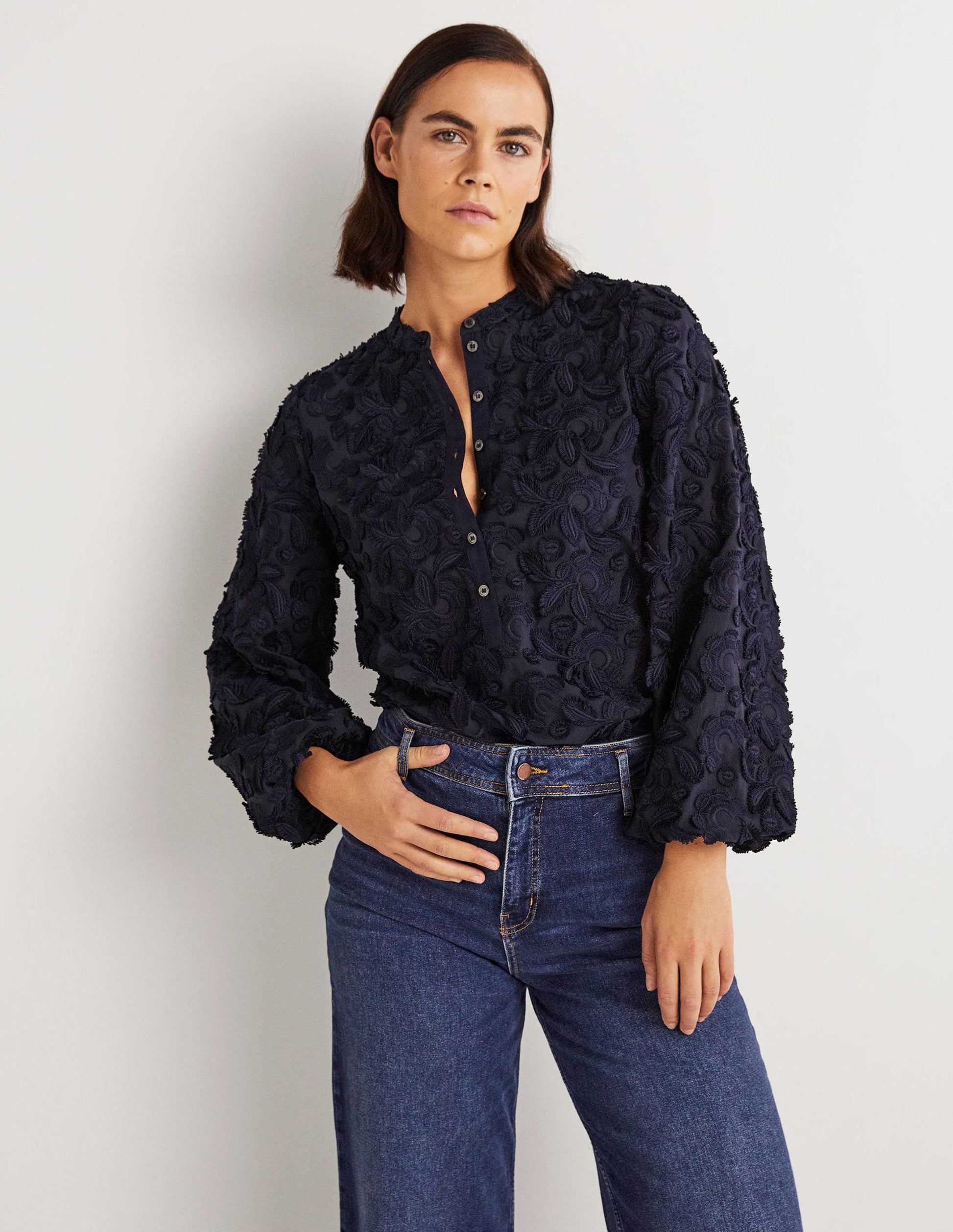 Strukturierte Bluse zum Hineinschlüpfen-Marineblau-1