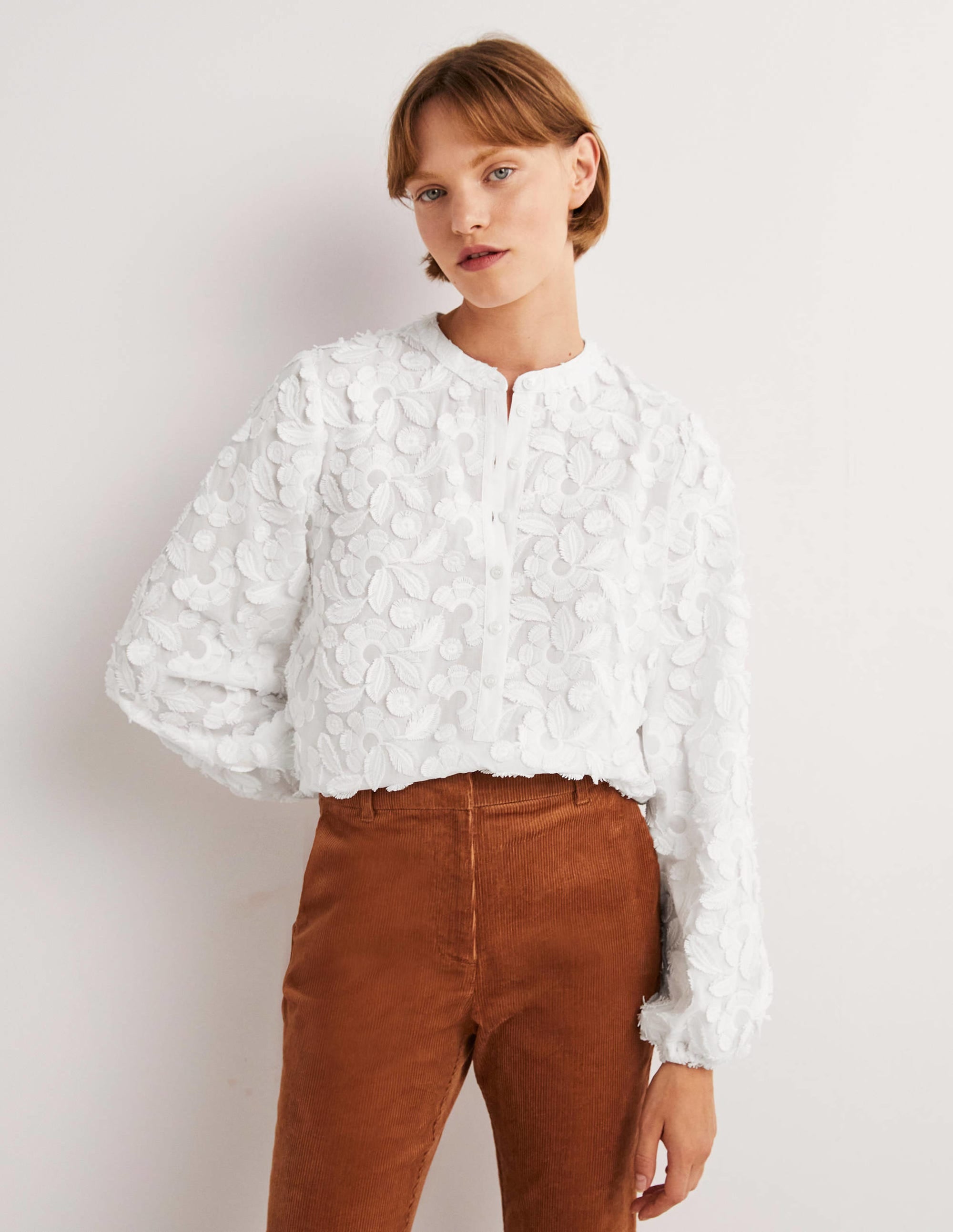 Textured Popover Blouse-White - Image 1