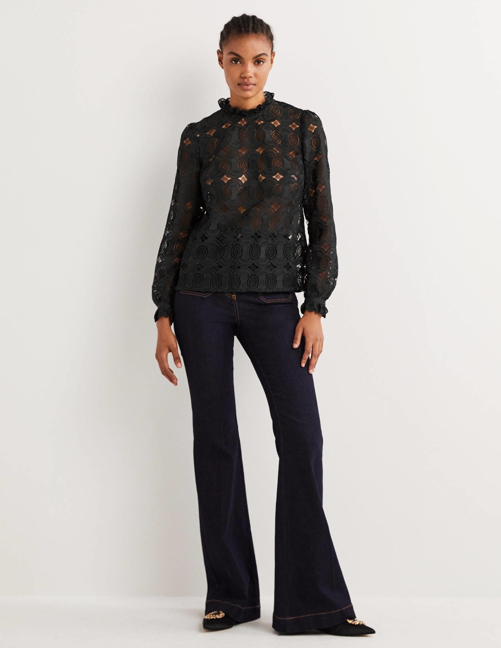 High Neck Lace Top-Black - Image 4
