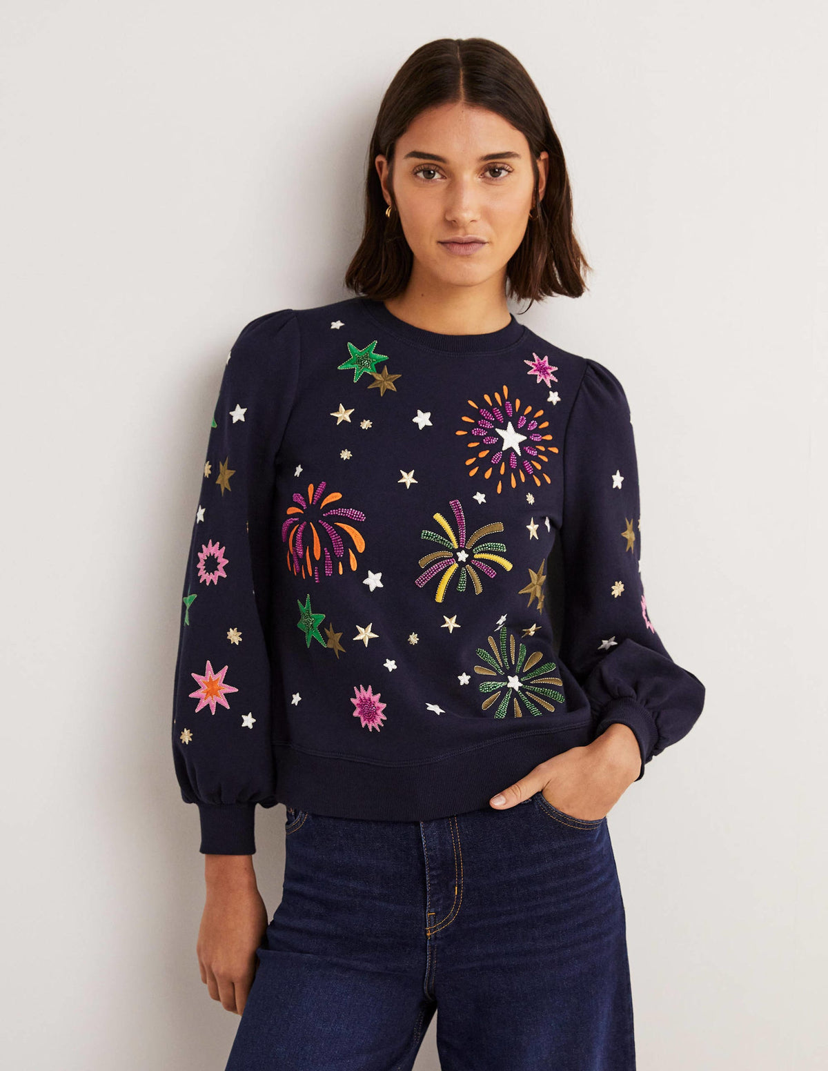 Sweatshirt mit Blousonärmeln-Navy, Feuerwerk - Image 1