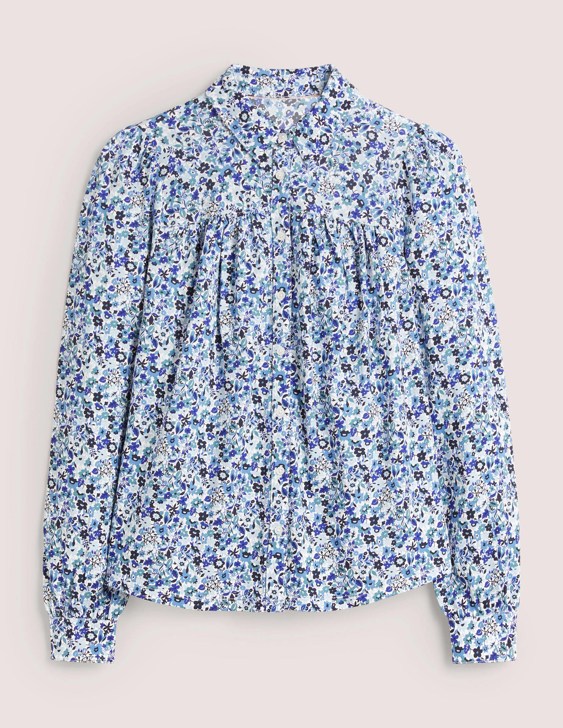 Chemise froncée-Bleu ancien, motif Floret Meadow-5