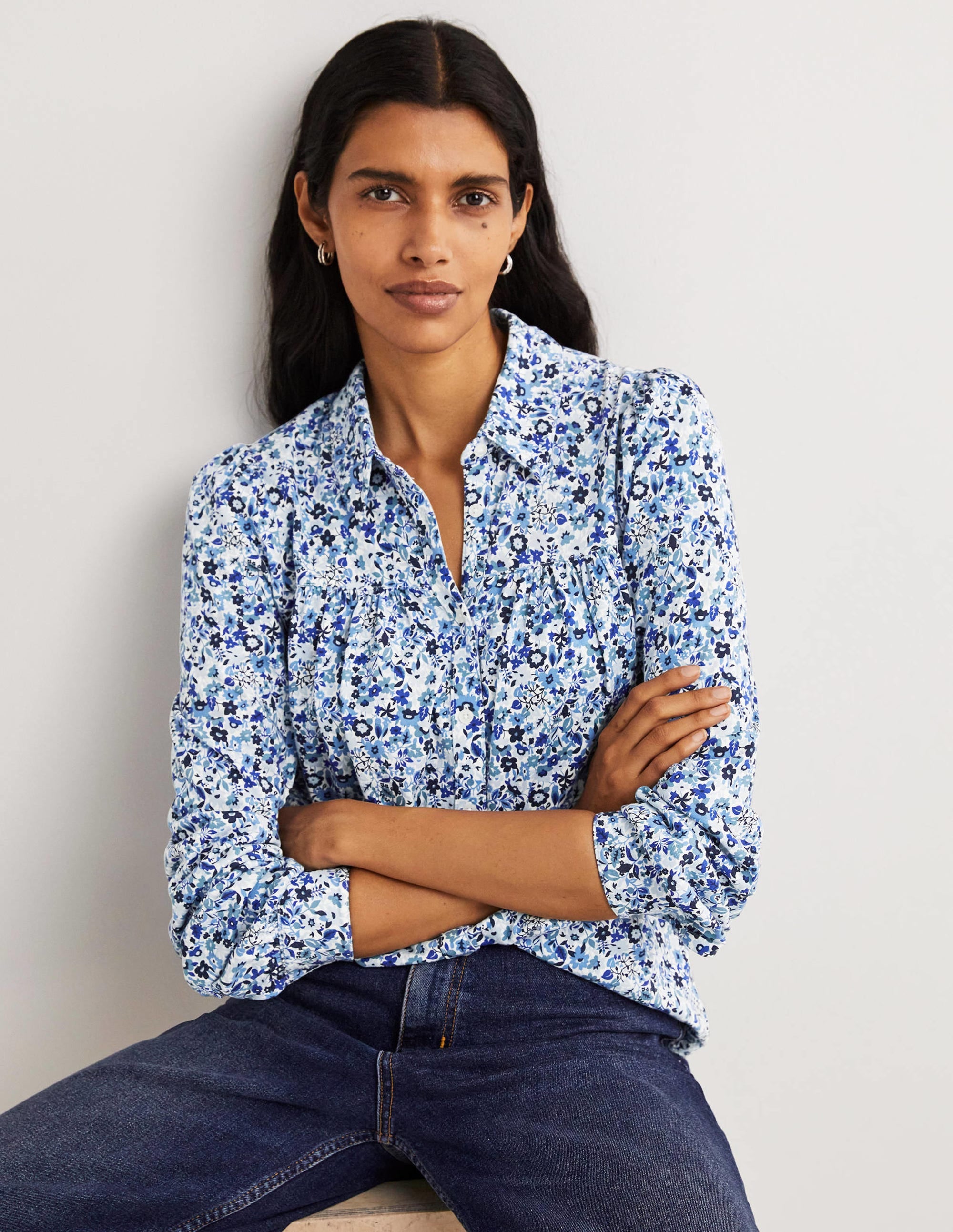 Chemise froncée-Bleu ancien, motif Floret Meadow - Image 4