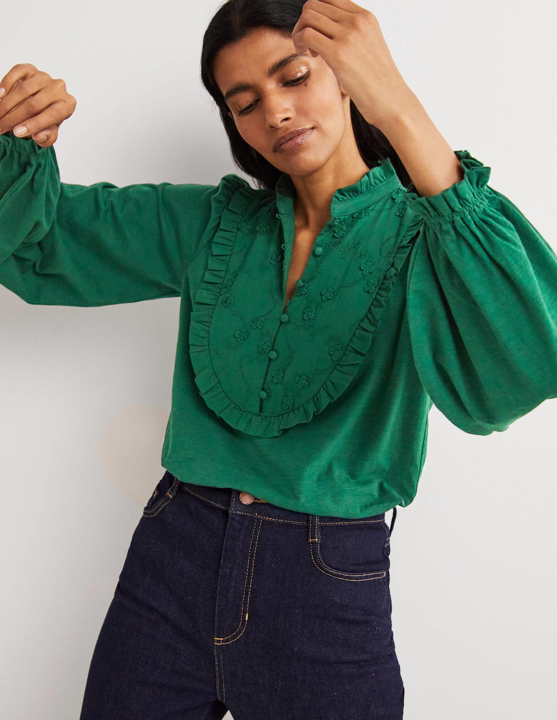 Oberteil aus einer Webmischung mit Stickerei-Jägergrün-2