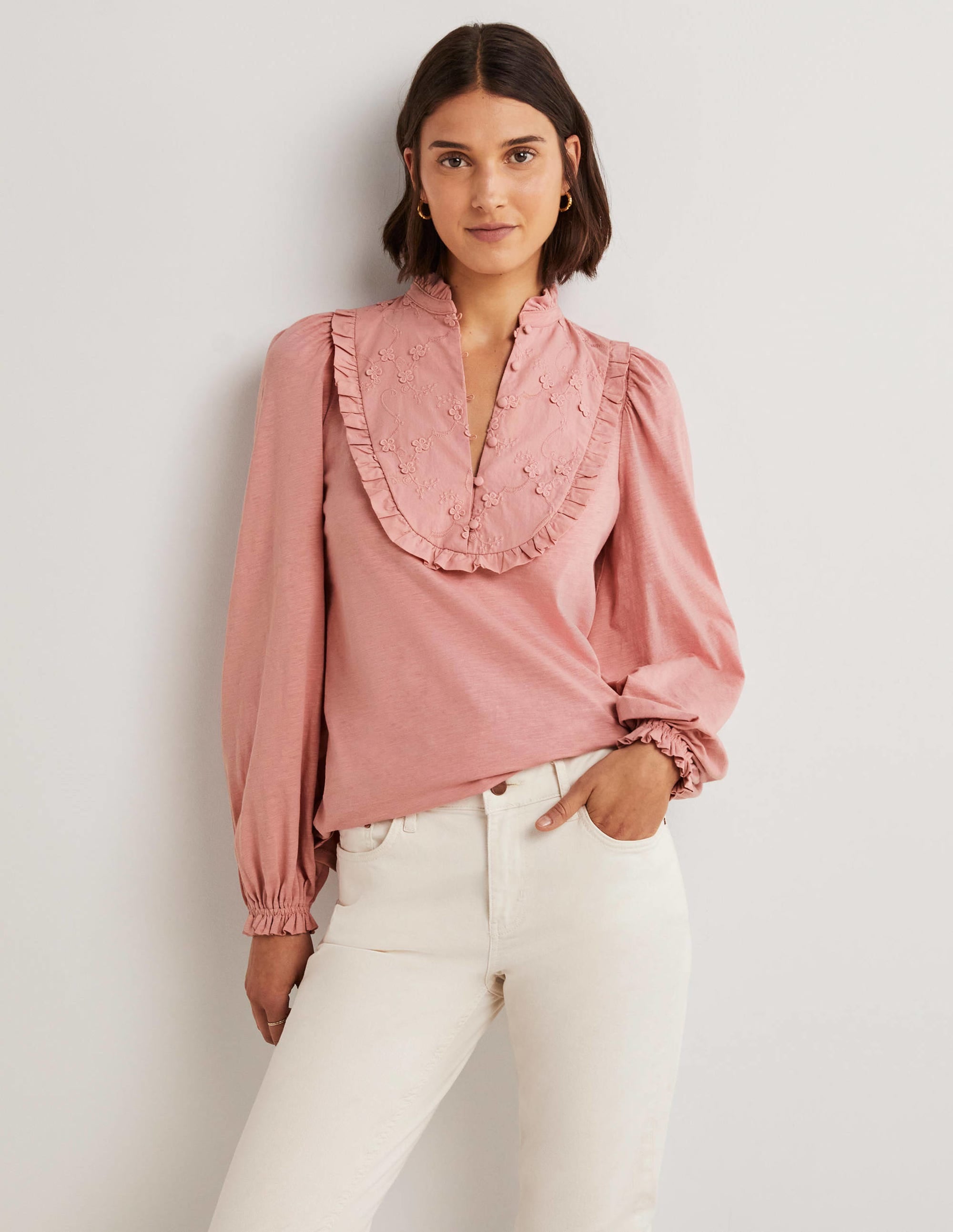 Embroidered Woven Mix Top-Almond Pink - Image 4