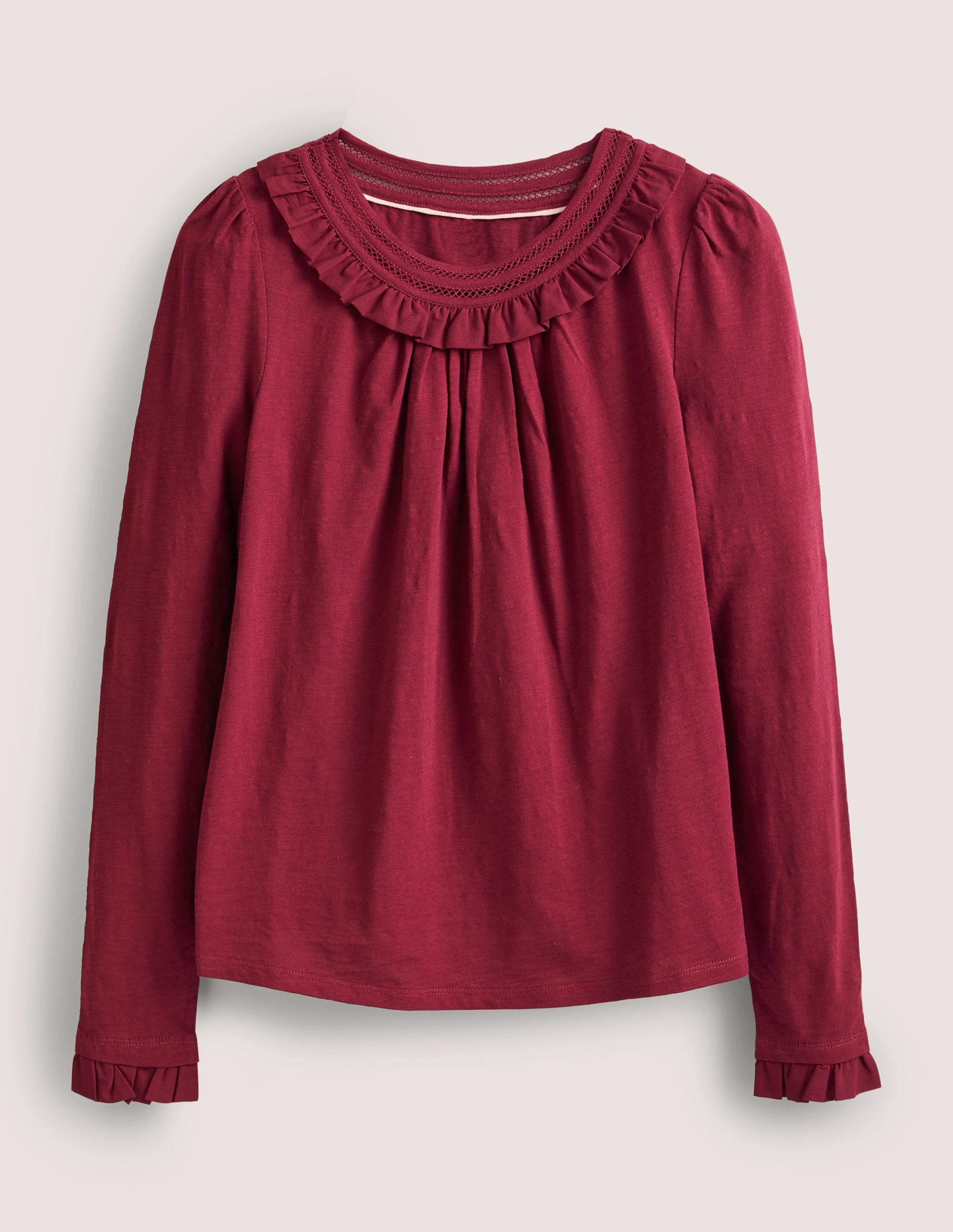 Frill Trim Crew Neck Top-Mulled Wine Purple - Image 5
