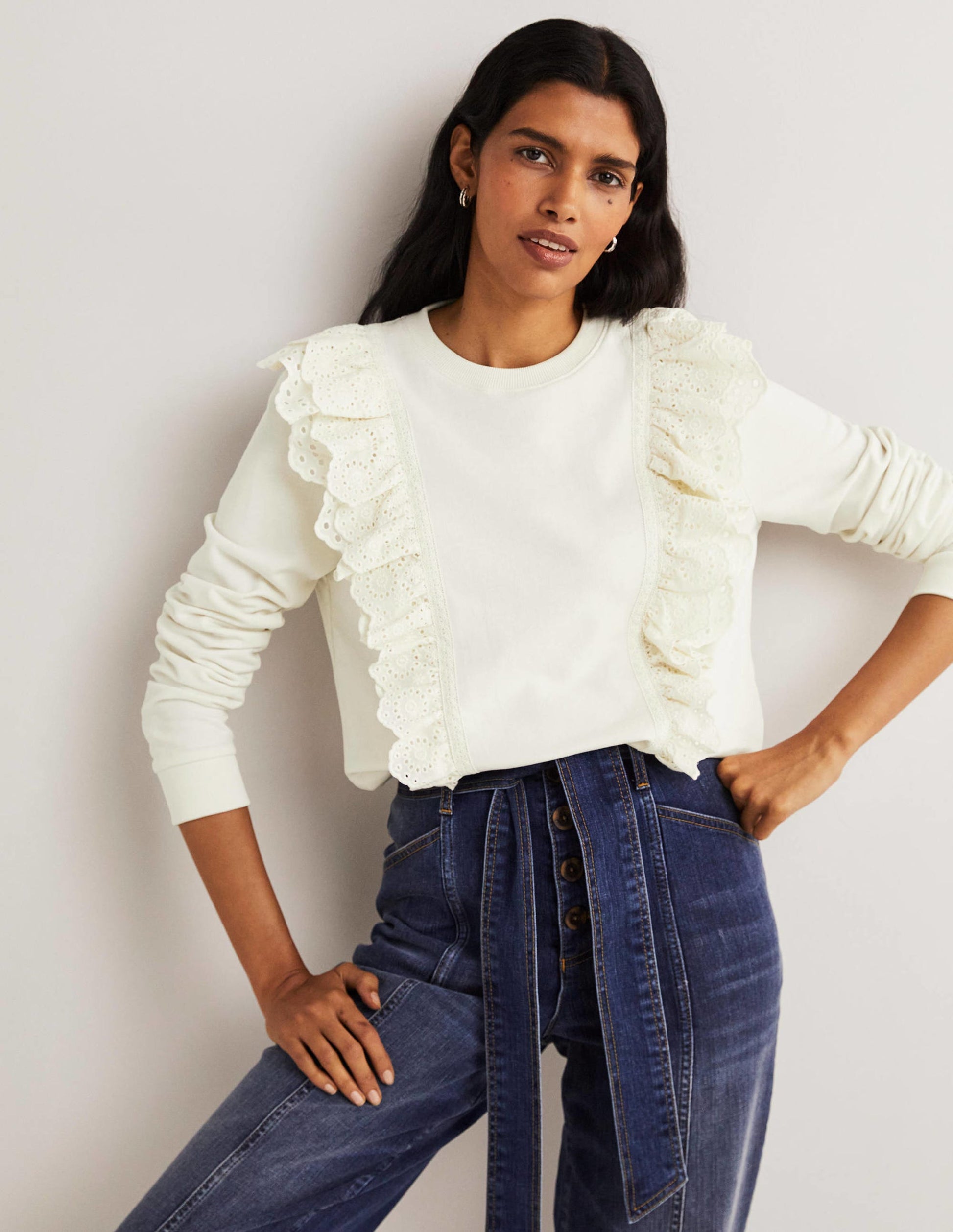 Sweat avec insert en broderie anglaise-Ivoire-1