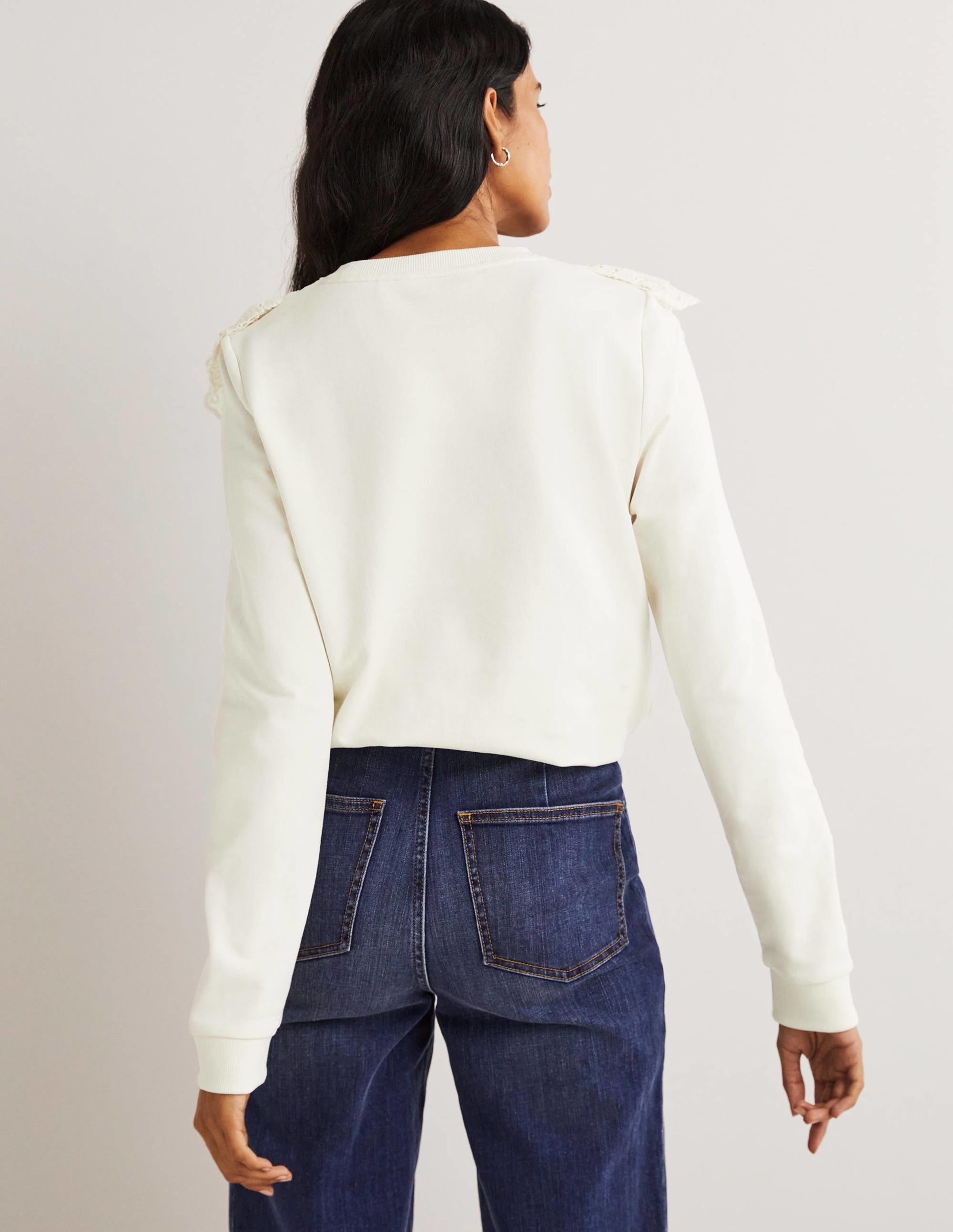 Sweat avec insert en broderie anglaise-Ivoire - Image 3