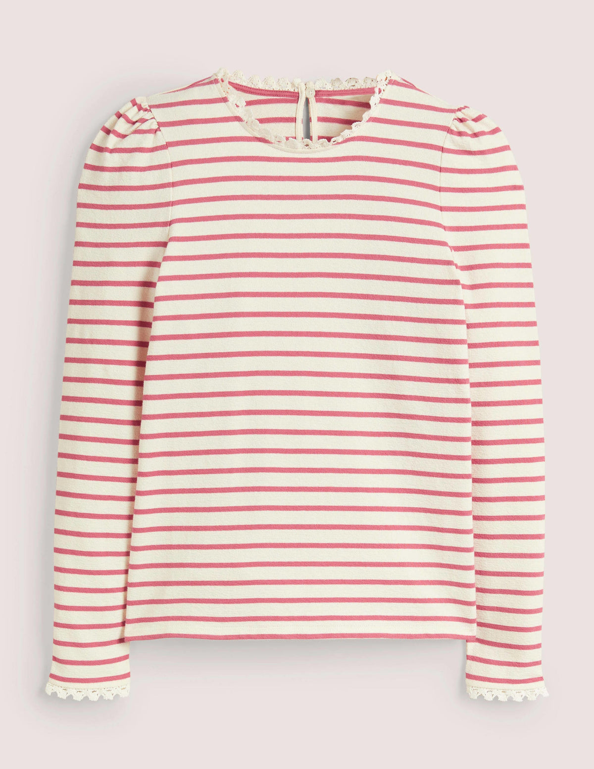 Oberteil mit Rundhalsausschnitt und Häkelbesatz-Ivory, Dusty Red Stripe-6
