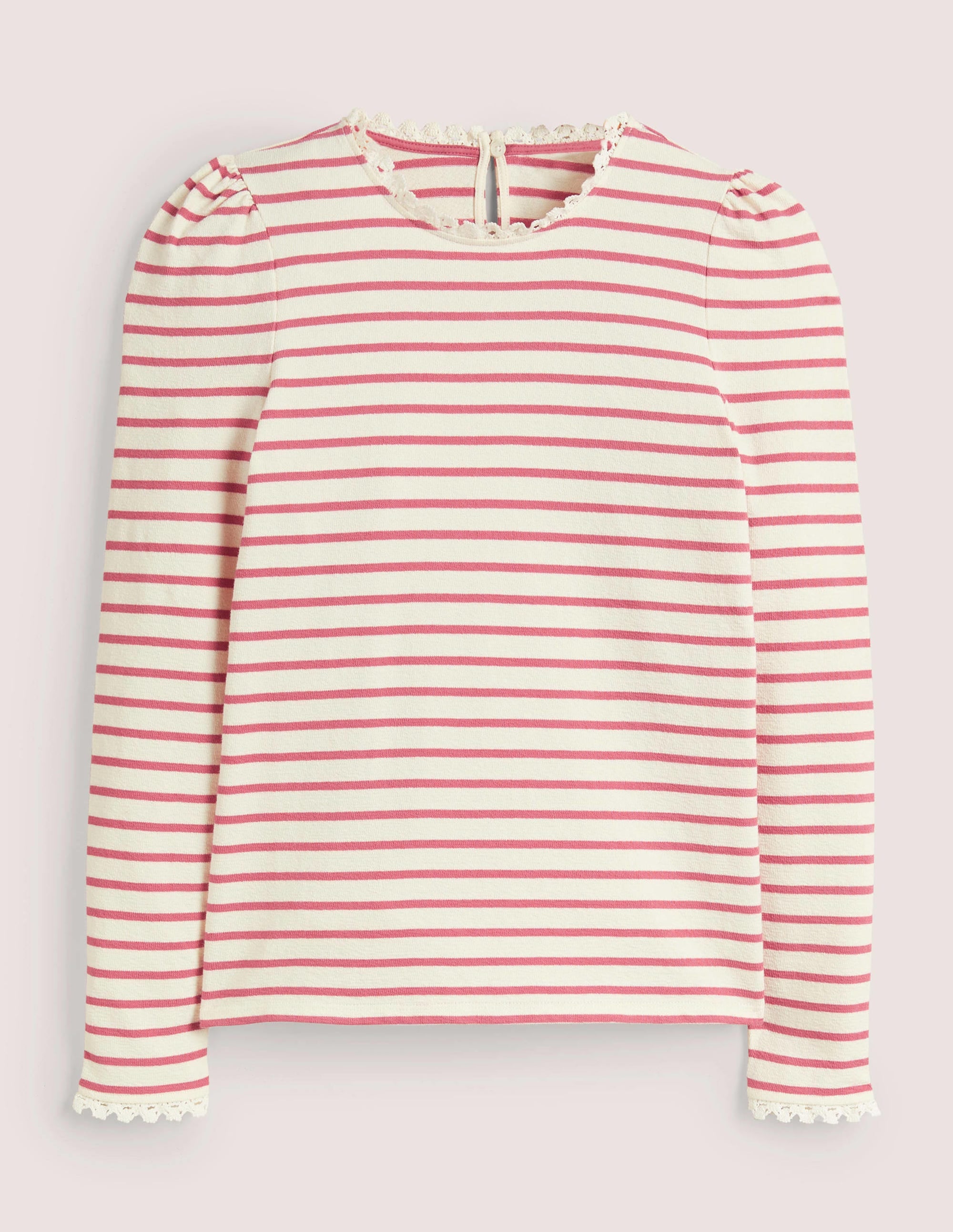 Oberteil mit Rundhalsausschnitt und Häkelbesatz-Ivory, Dusty Red Stripe - Image 6