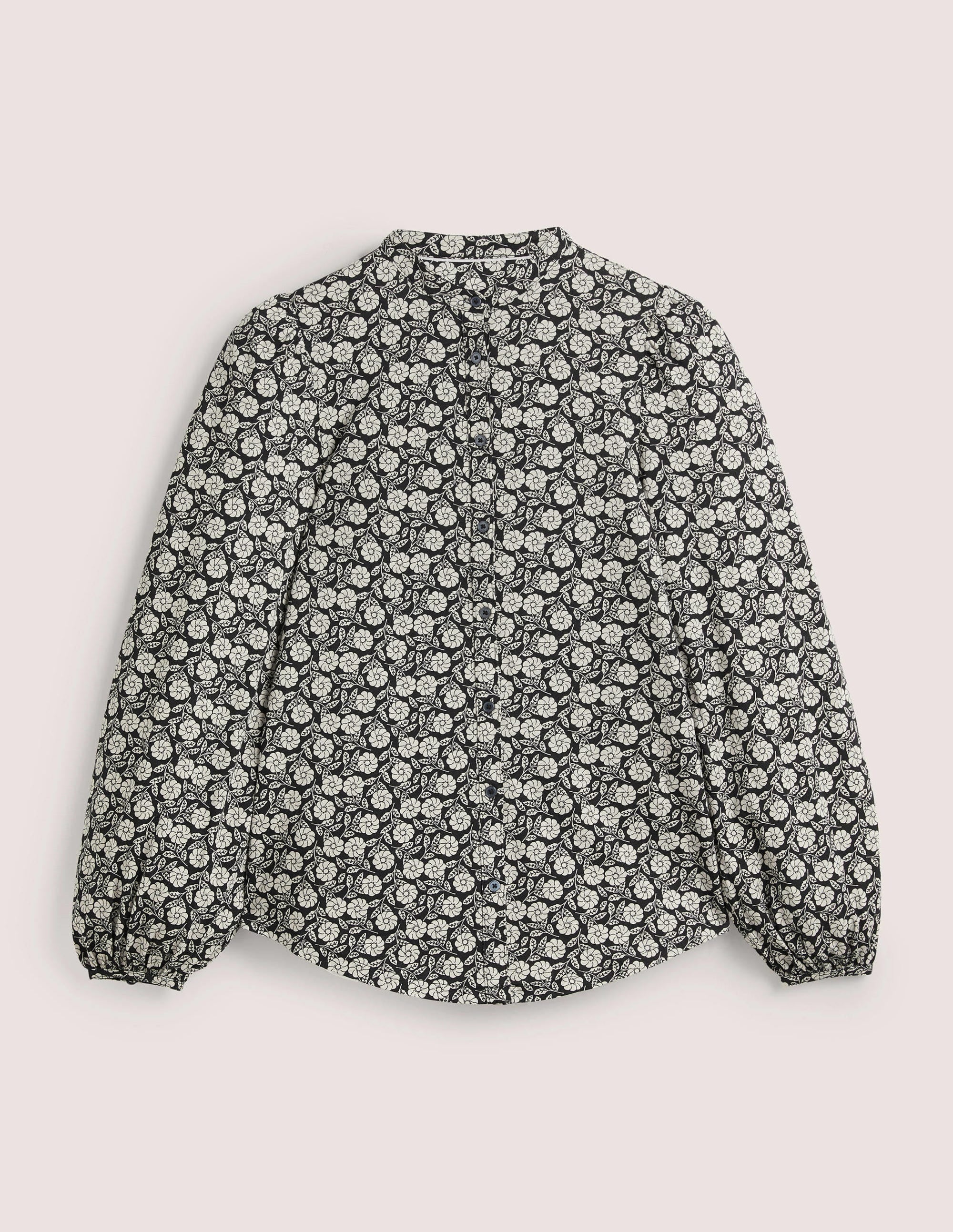 Jerseyhemd mit breiten Ärmeln-Schwarz, Botanisches Muster - Image 6