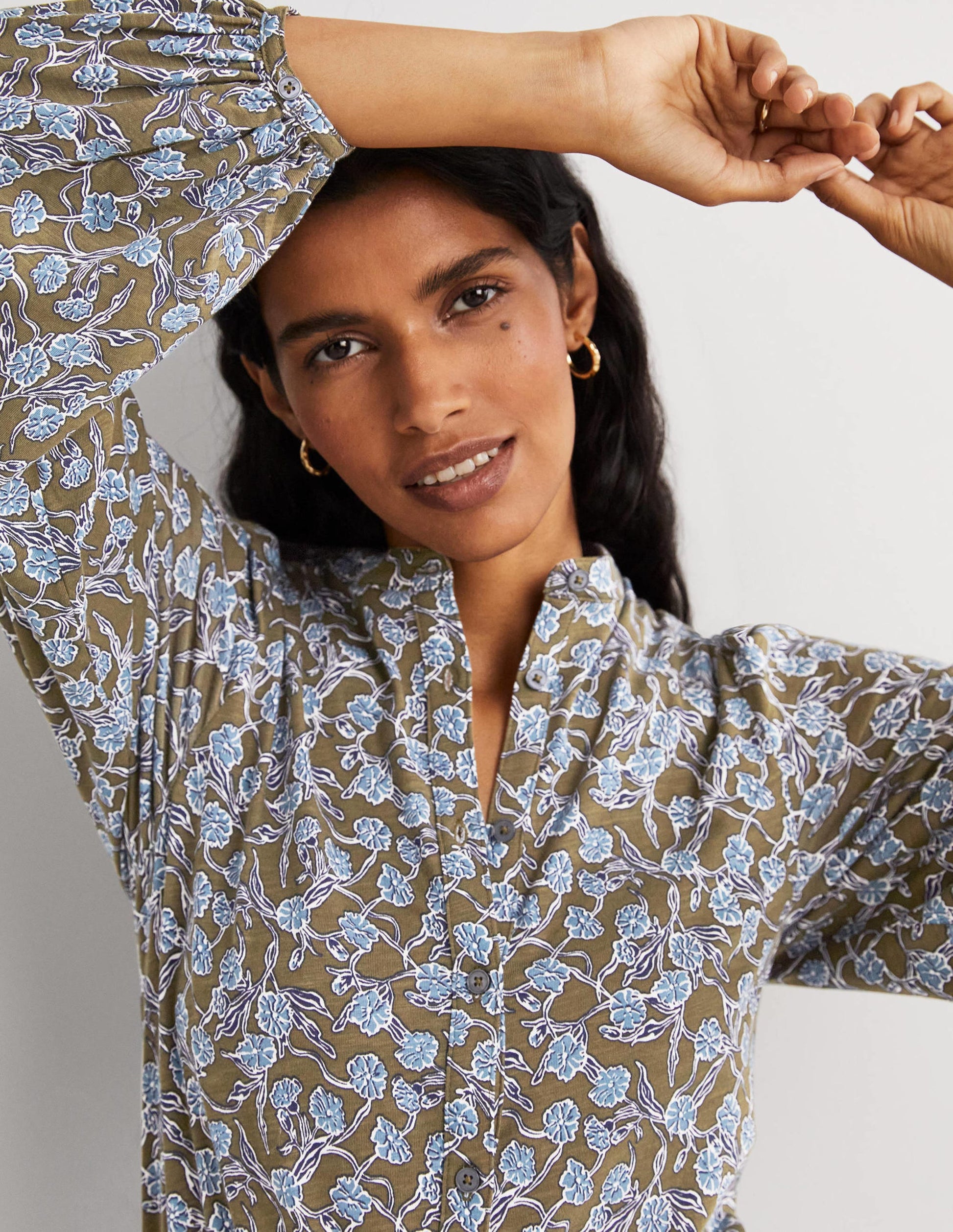 Chemise en jersey à manches larges-Basilic, motif Petal Vine-4