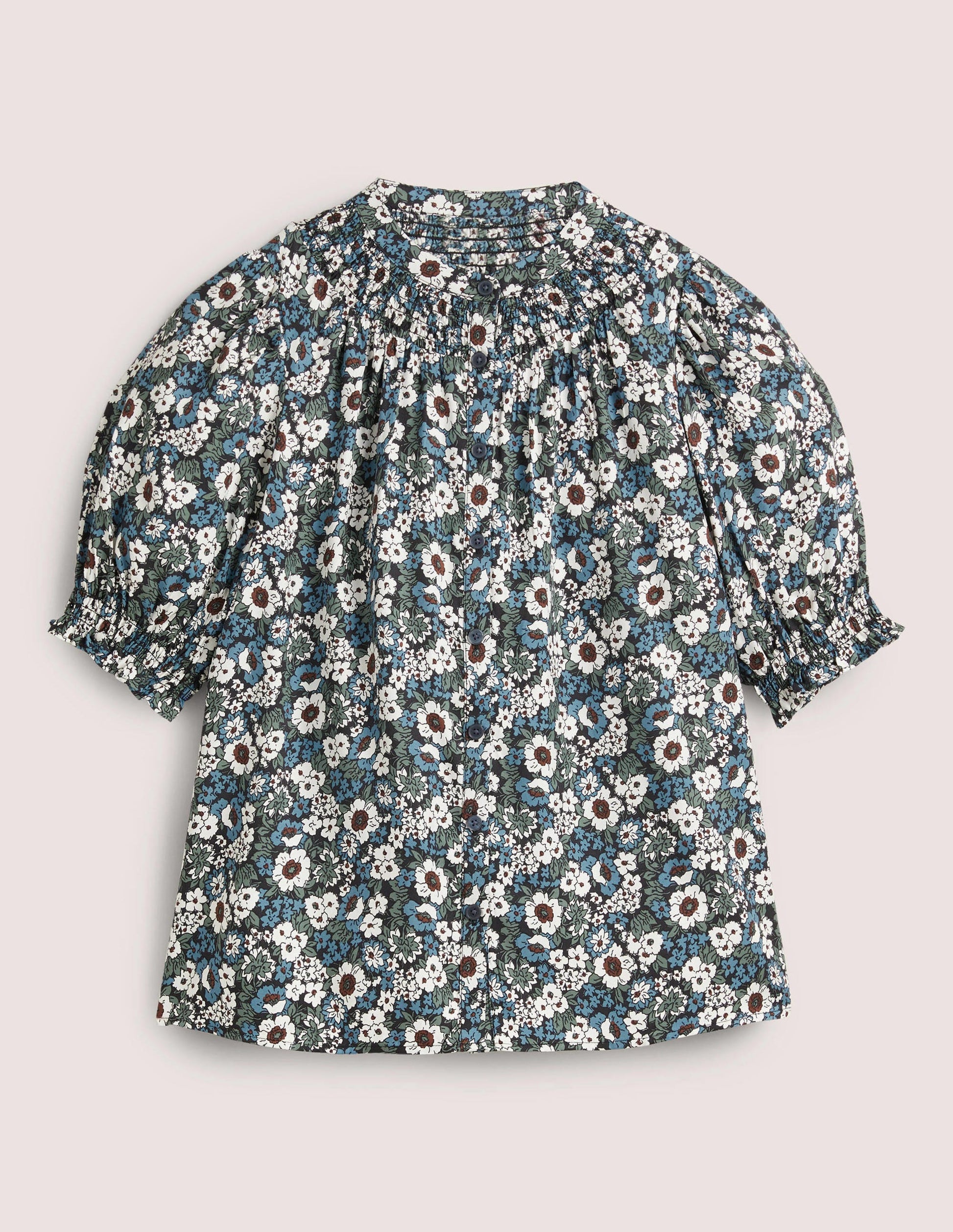 Seidenbluse mit Smokdetails-Schwarz, Blumenwiese-10