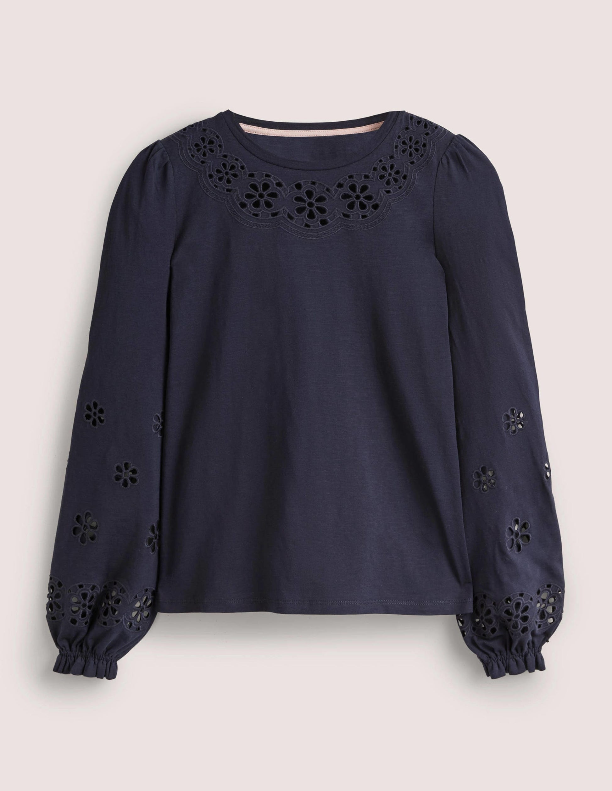 Jerseyoberteil mit Lochstickereieinsatz-Marineblau-5