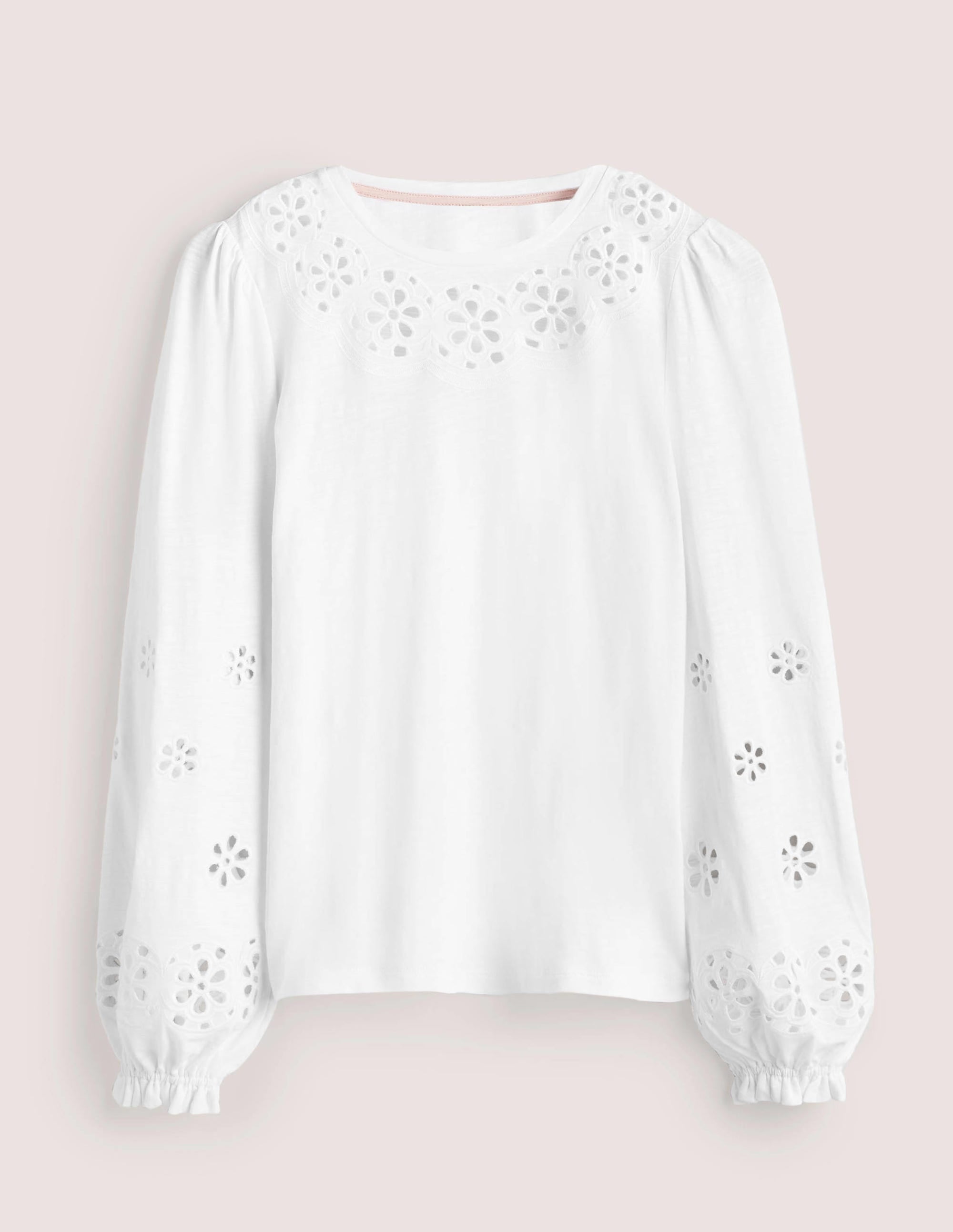Top en jersey à empiècement en broderie anglaise-Blanc - Image 6