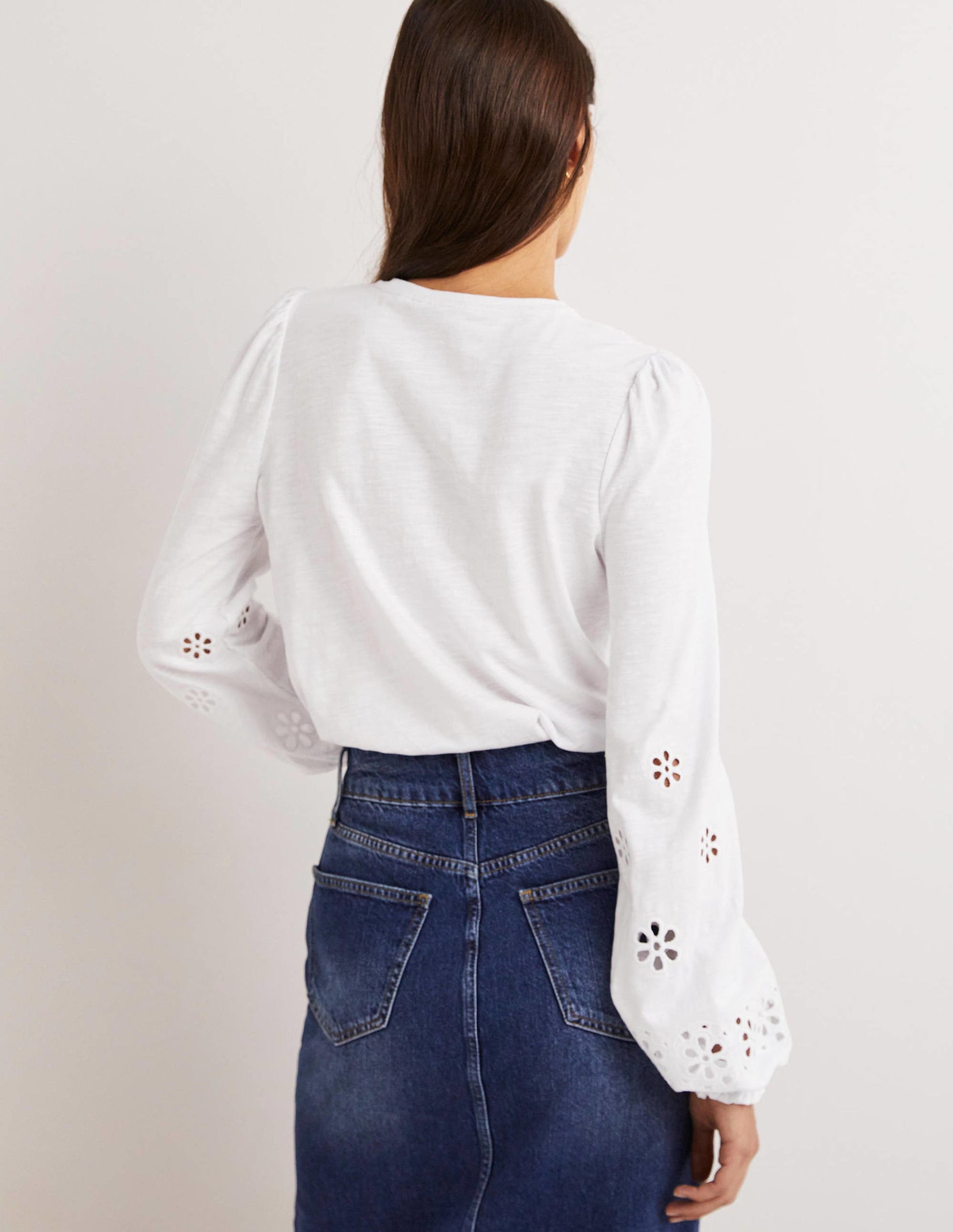 Top en jersey à empiècement en broderie anglaise-Blanc-3