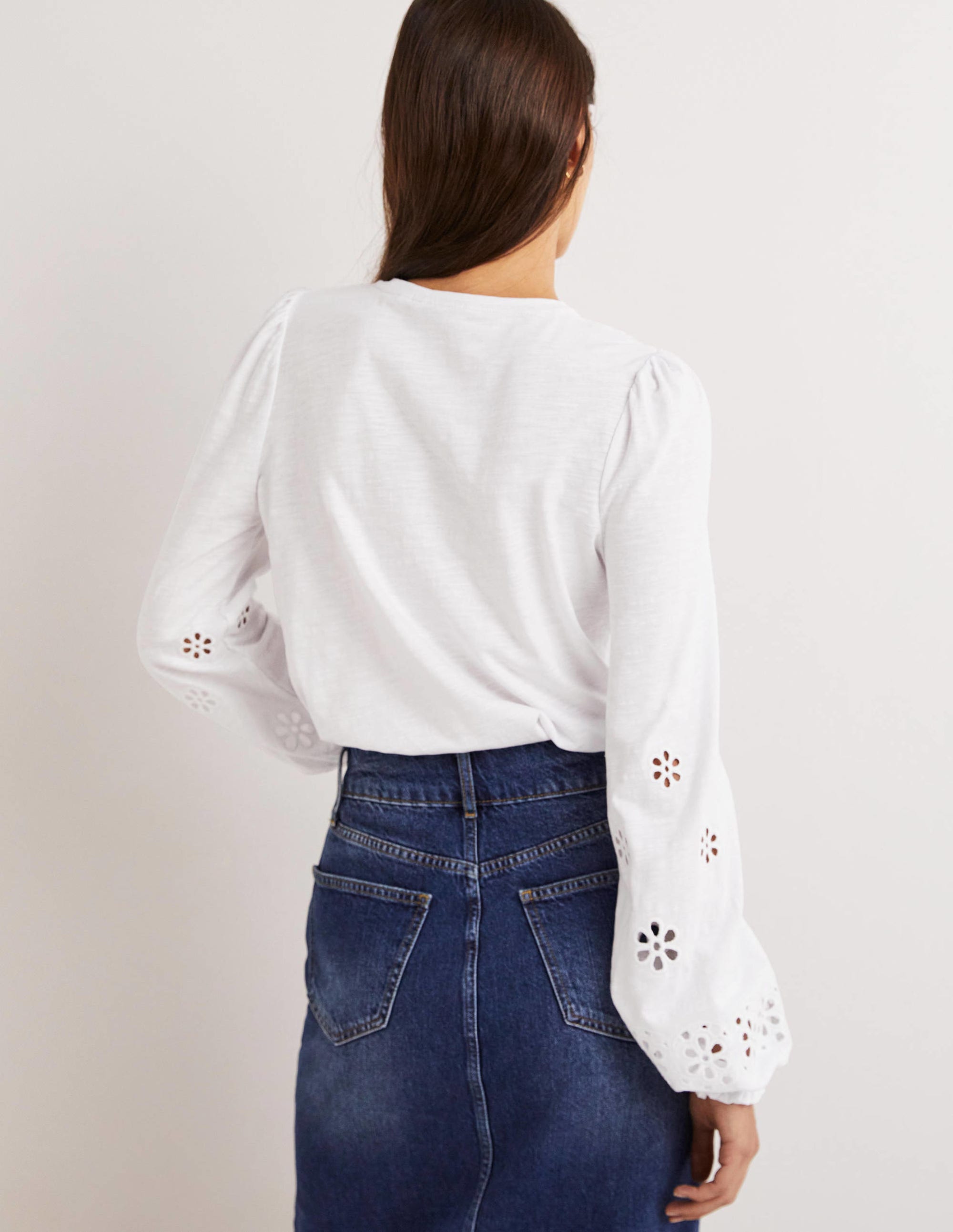 Top en jersey à empiècement en broderie anglaise-Blanc - Image 3