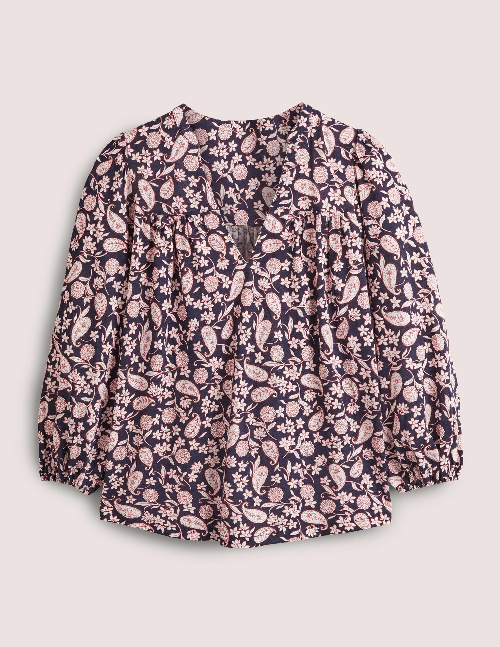 Printed Notch Neck Top-Navy, Flower Garden - Image 5