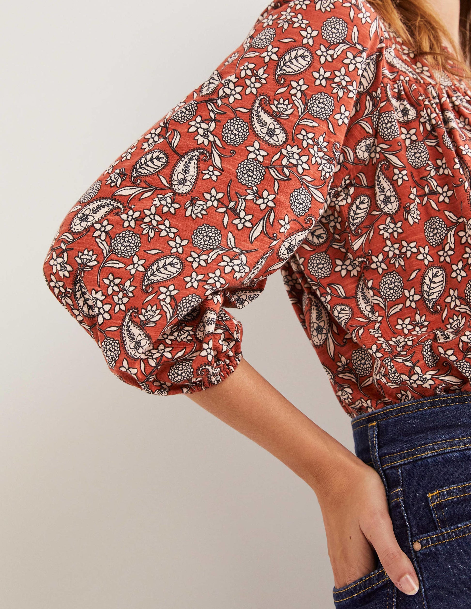 Printed Notch Neck Top-Chili Oil, Flower Garden-2