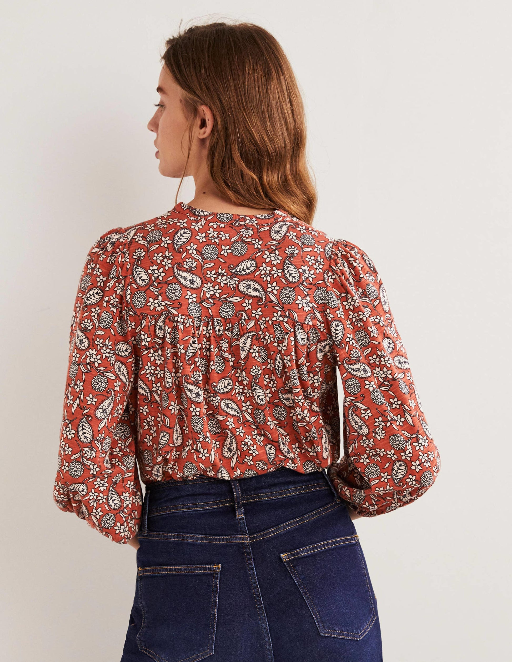 Printed Notch Neck Top-Chili Oil, Flower Garden-3