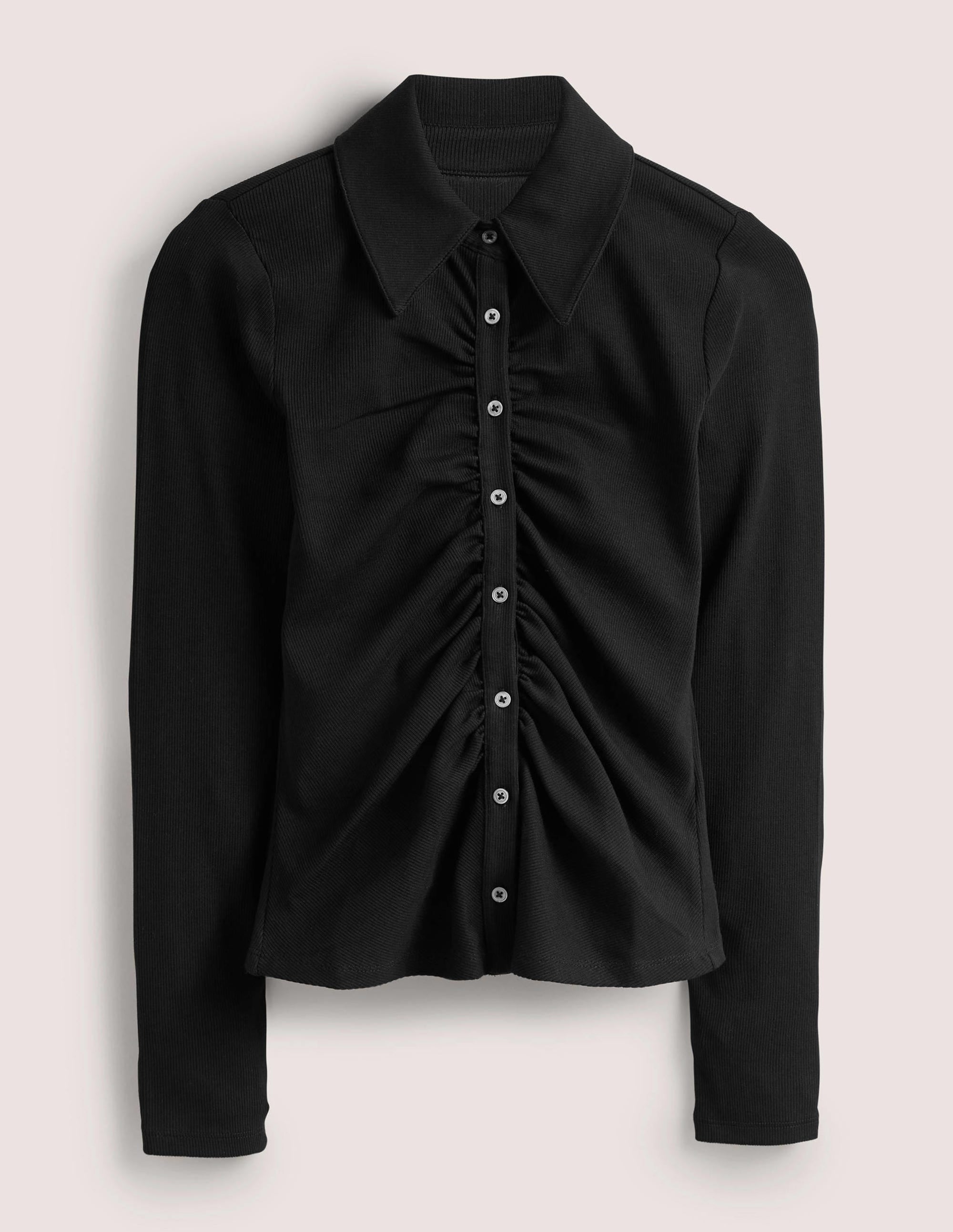 Chemise en jersey froncée sur le devant-Noir - Image 7
