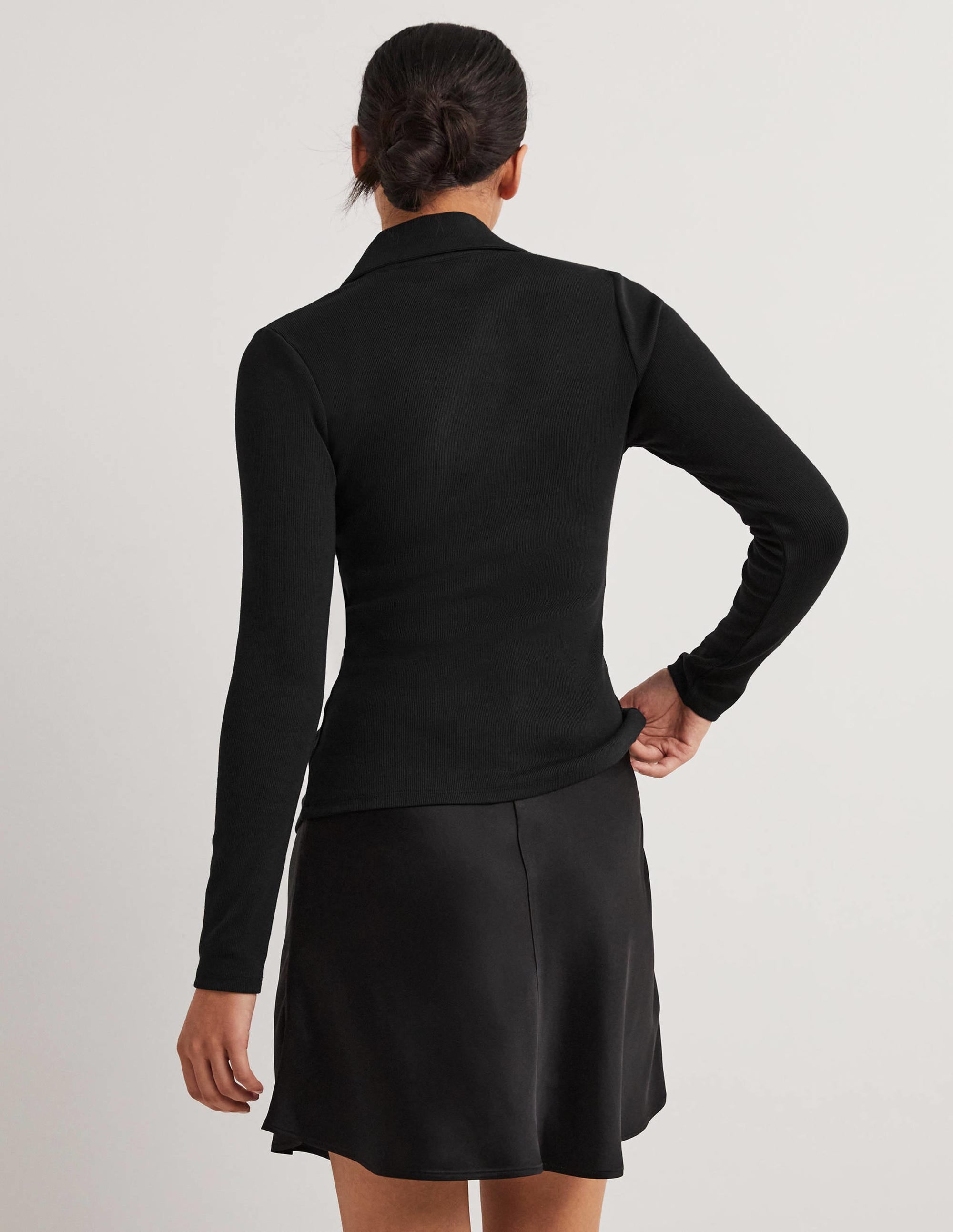 Chemise en jersey froncée sur le devant-Noir - Image 3