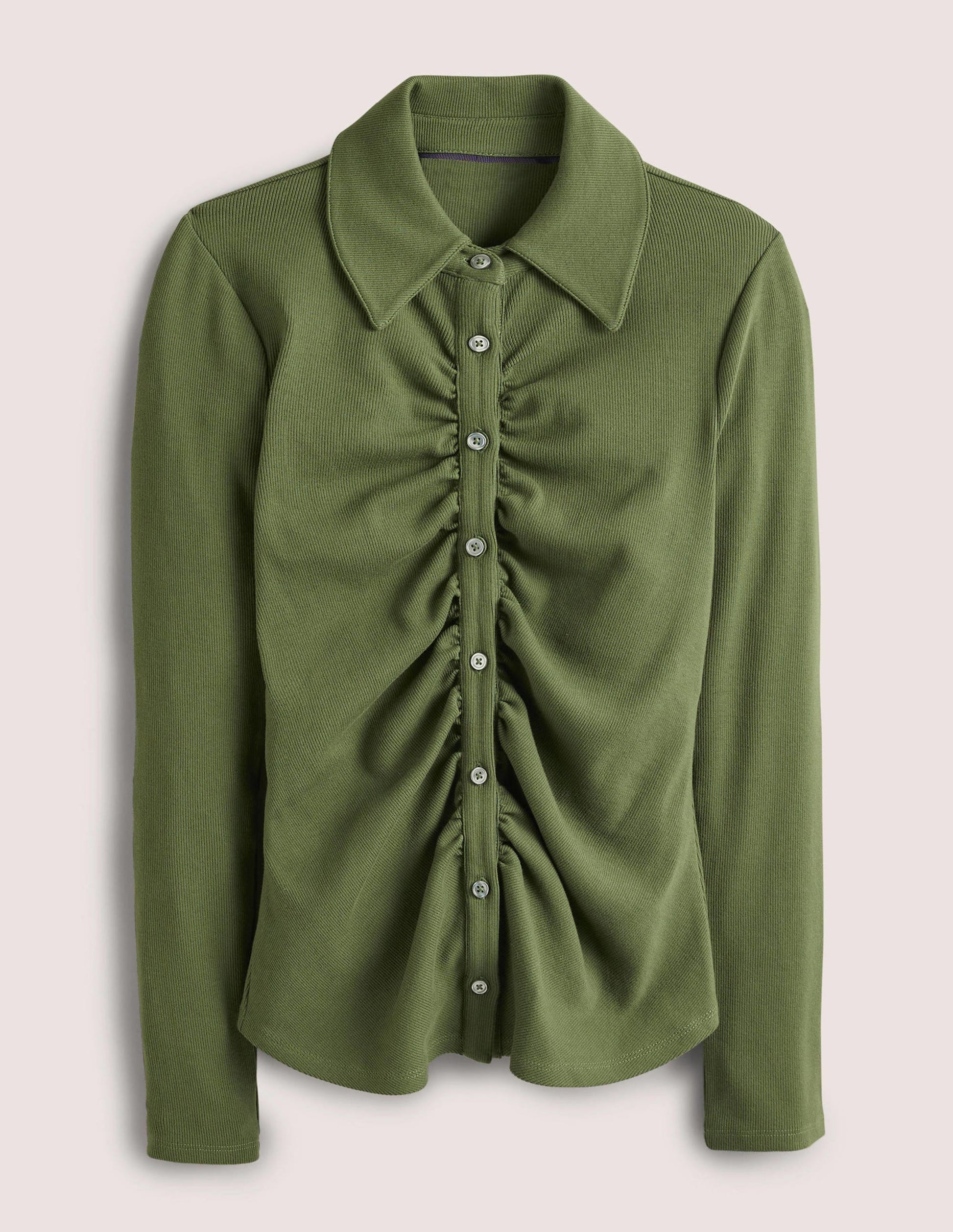 Chemise en jersey froncée sur le devant-Vert kaki-5