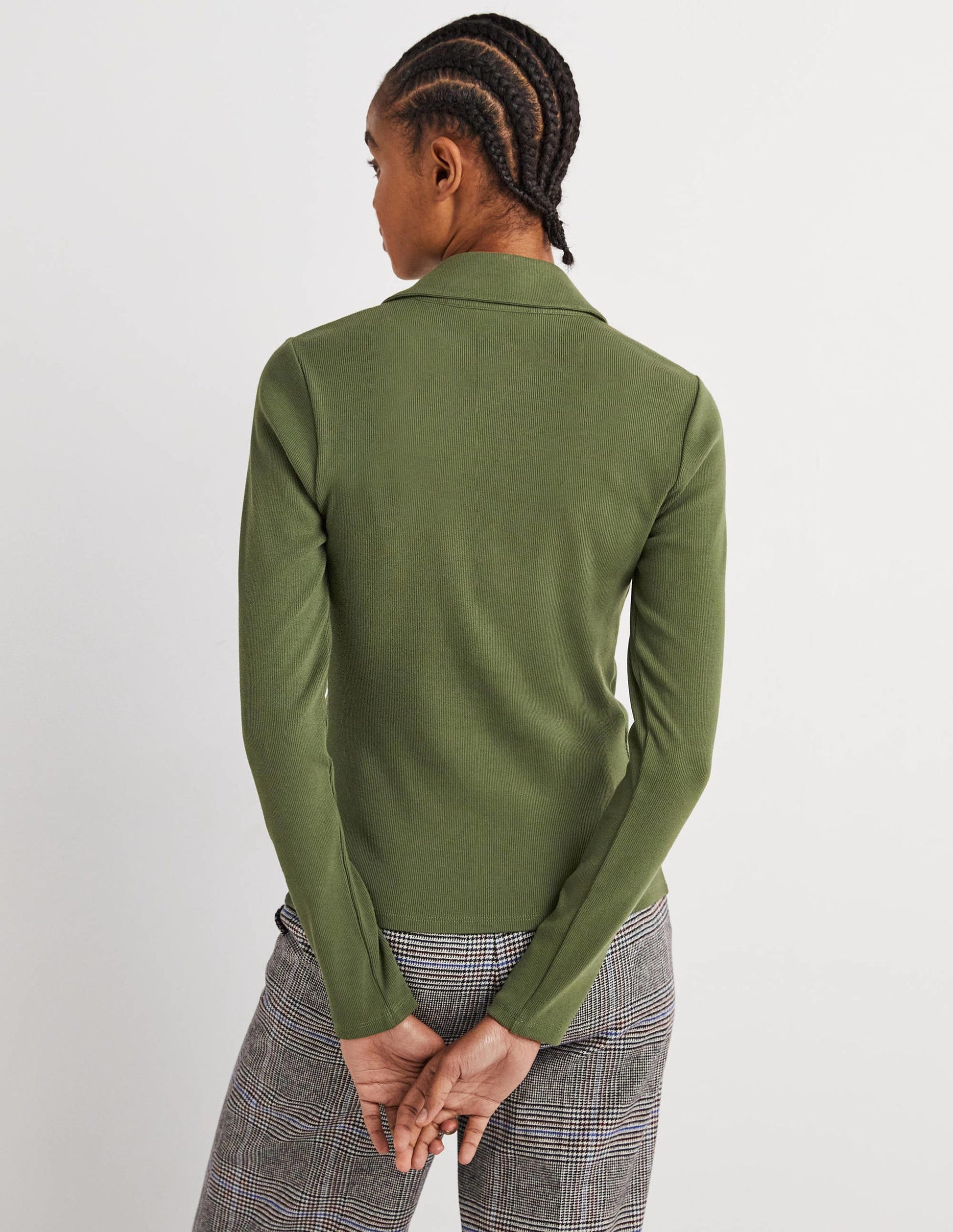 Chemise en jersey froncée sur le devant-Vert kaki-3