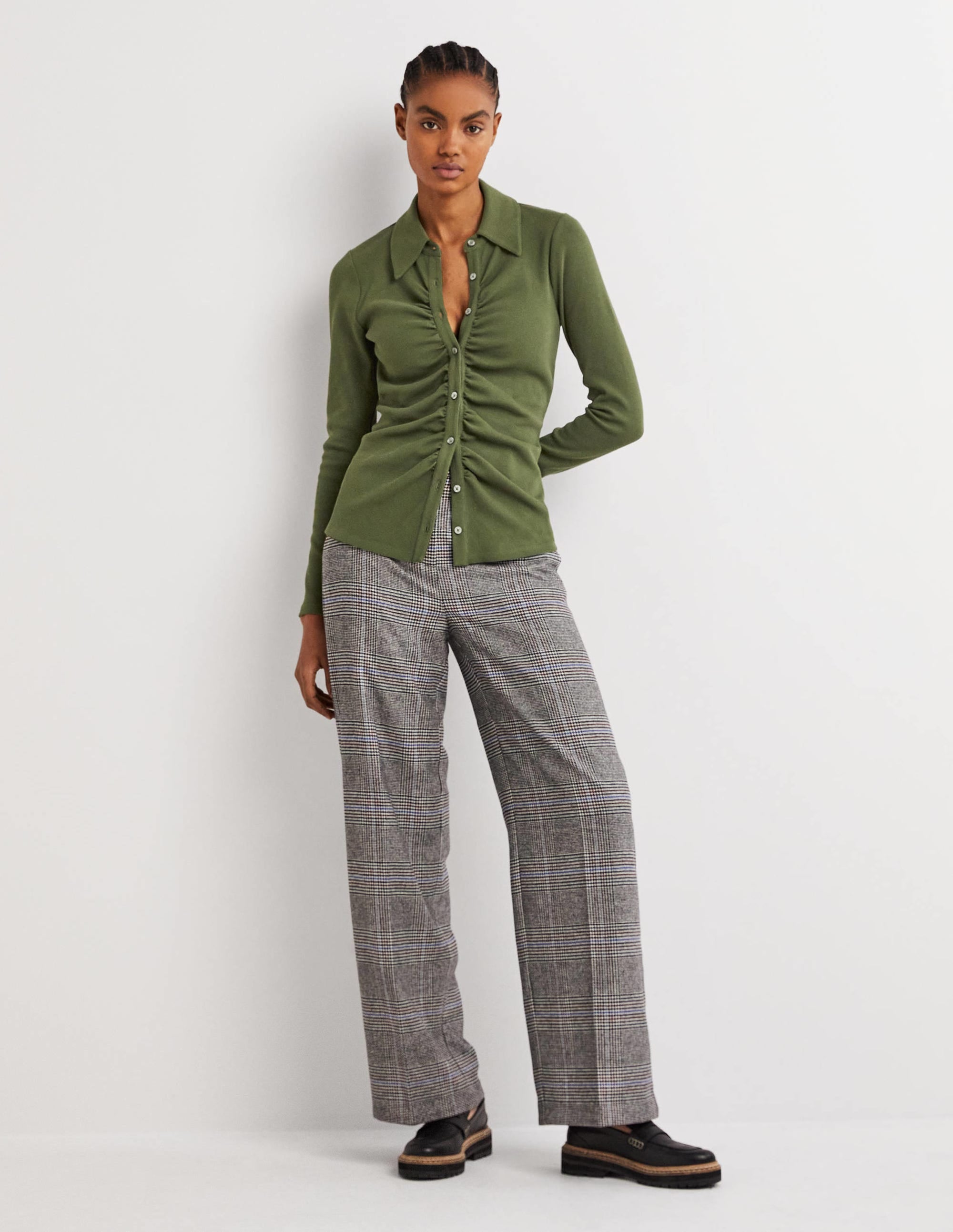 Chemise en jersey froncée sur le devant-Vert kaki - Image 4