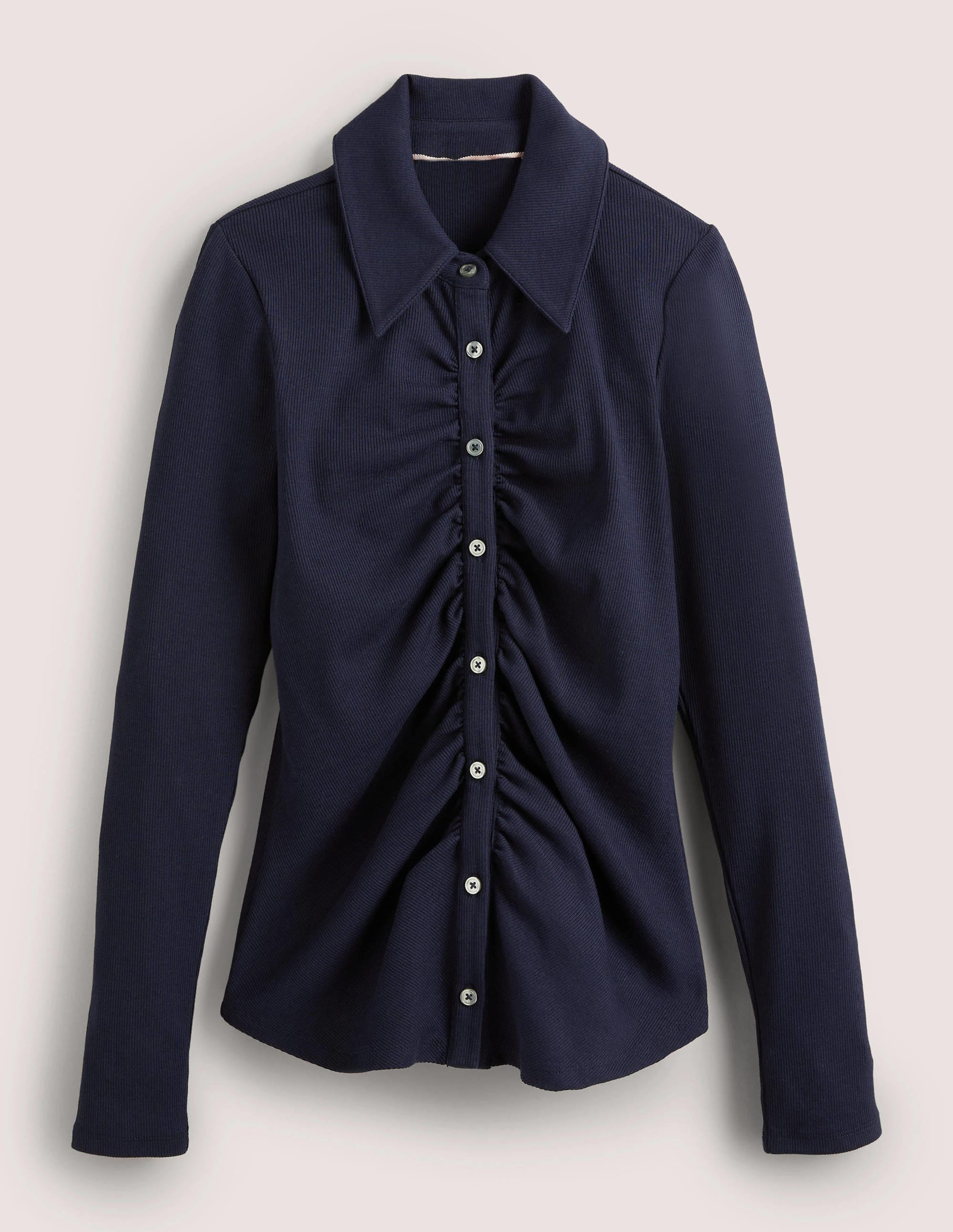 Ruched Front Jersey Shirt-Navy - Image 5