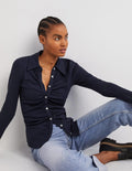 Ruched Front Jersey Shirt-Navy