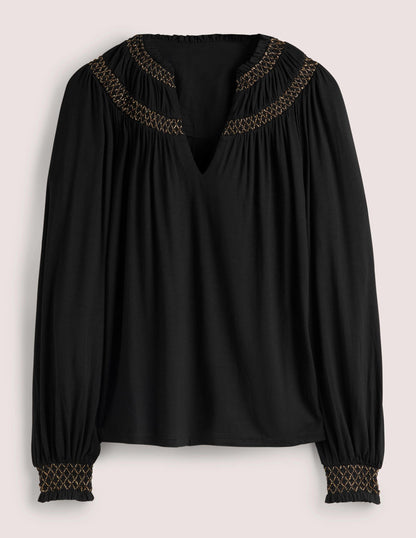 Metallic-Oberteil mit Smokpasse-Schwarz, Gold