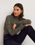 Jersey High Neck Top-Basil, Foliage Bloom