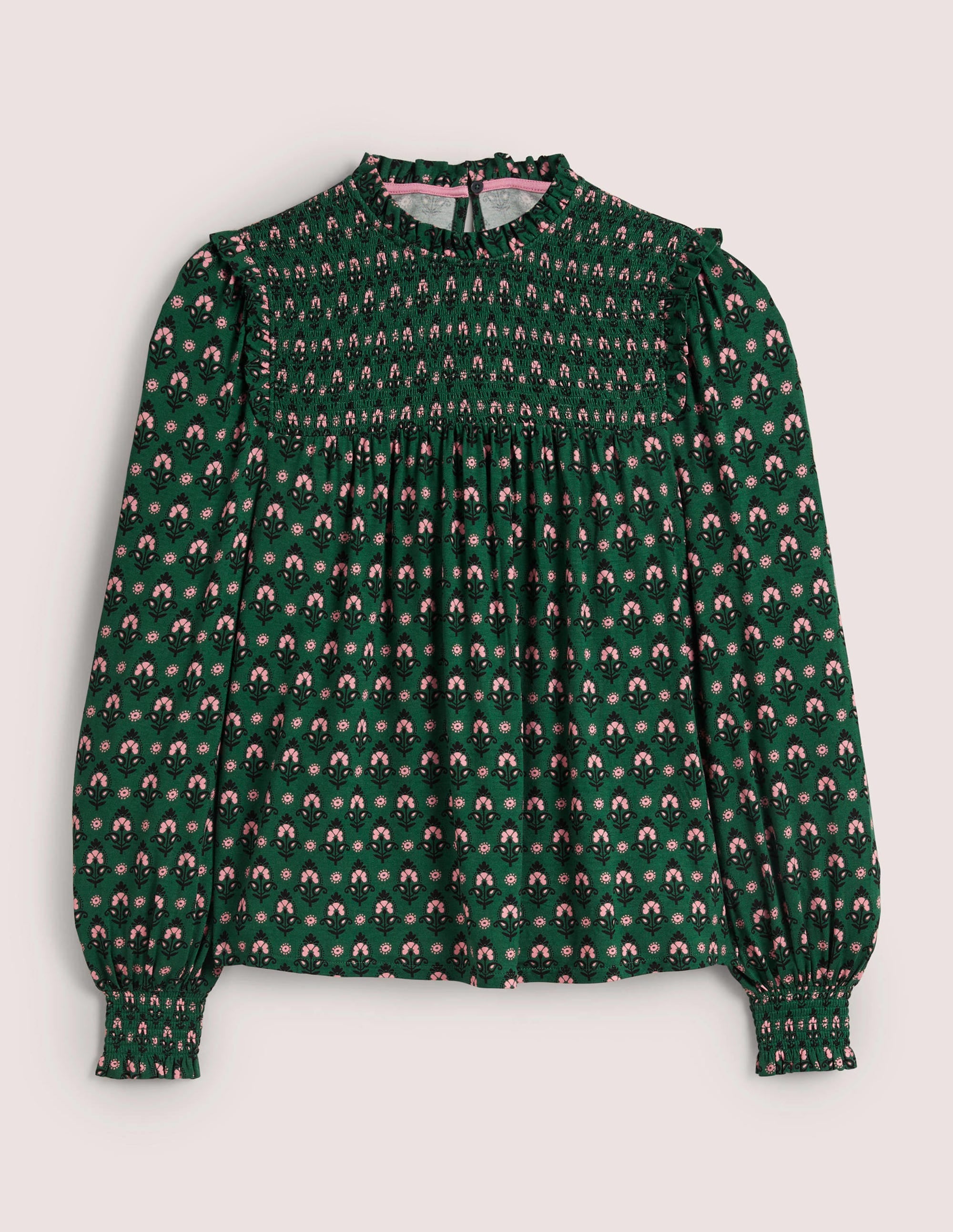 Smocked Yoke Top-Hunter Green, Tapestry Bud - Image 5