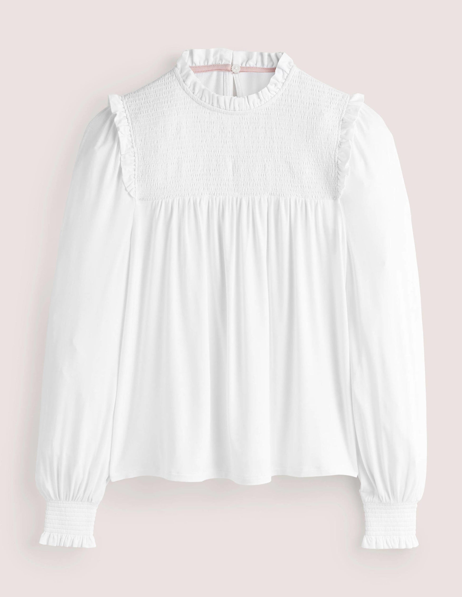 Smocked Yoke Top-White-7