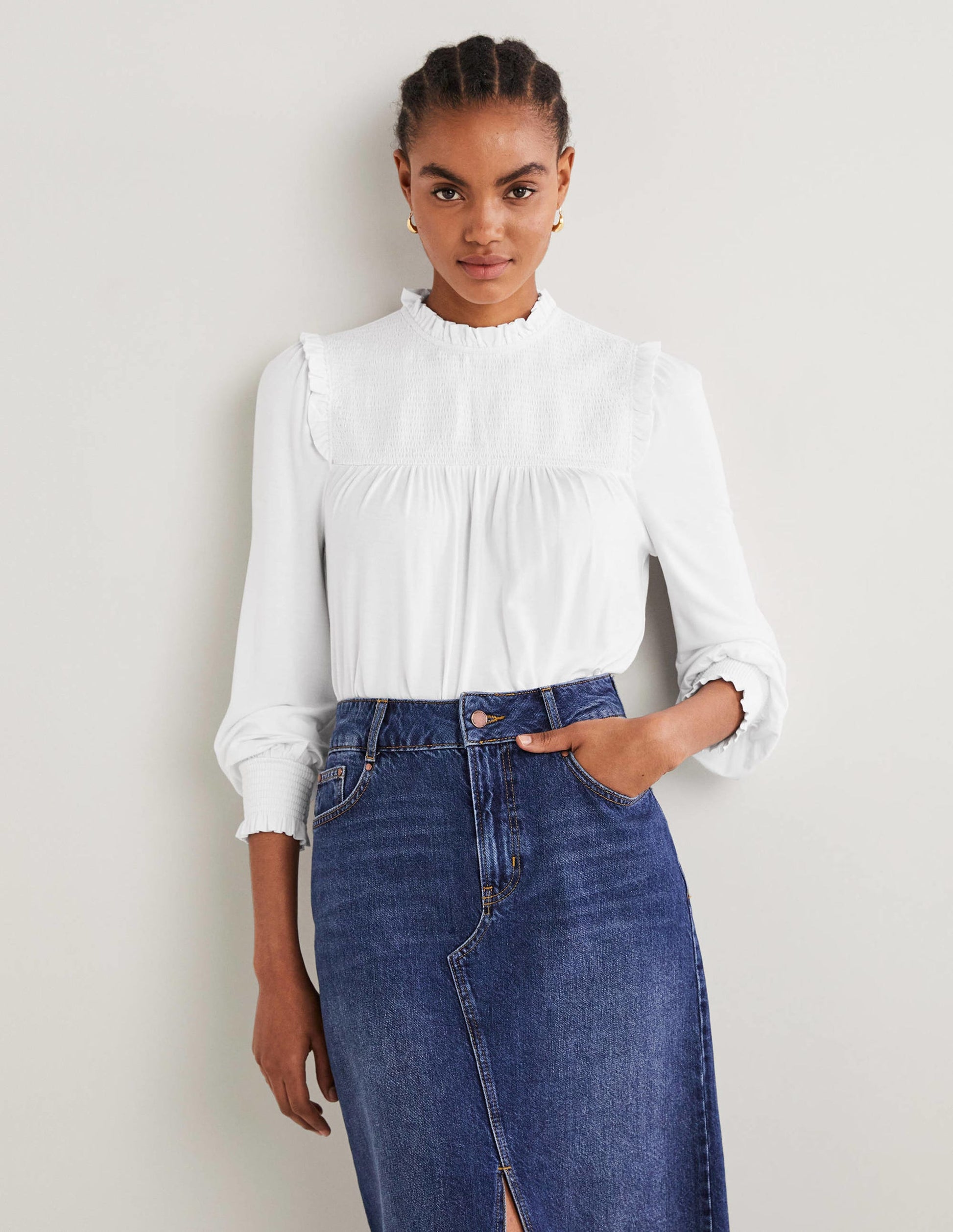Smocked Yoke Top-White-4