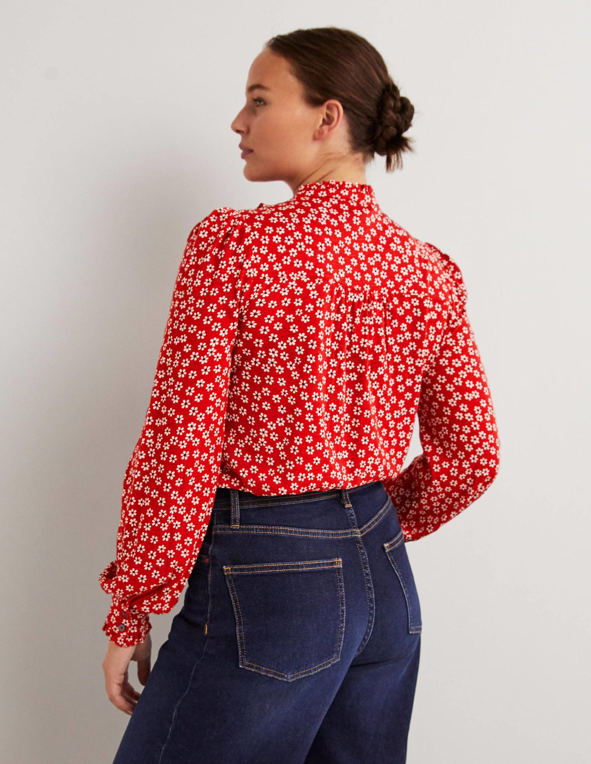 Chemise en jersey à volants-Poinsettia, pâquerettes-3