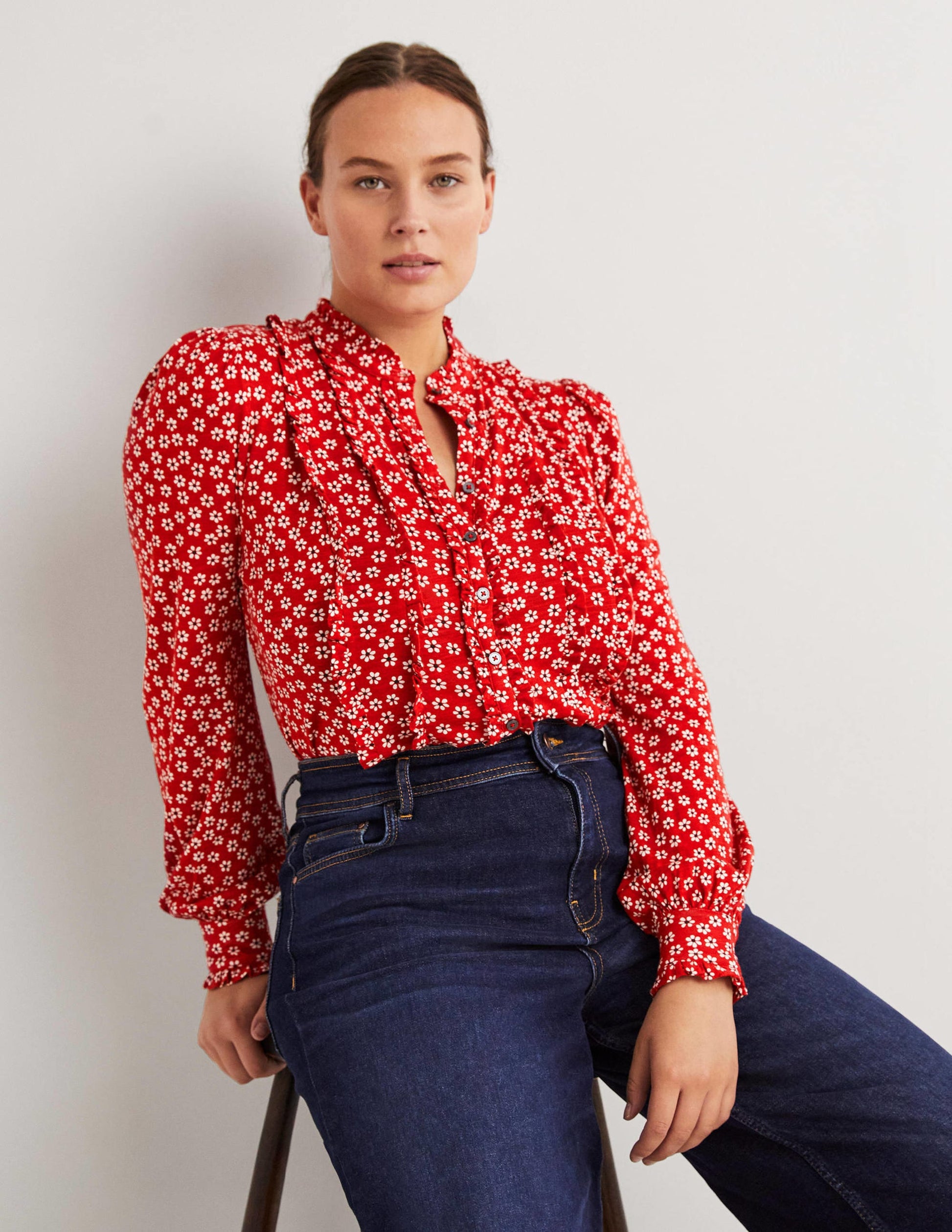 Chemise en jersey à volants-Poinsettia, pâquerettes-4