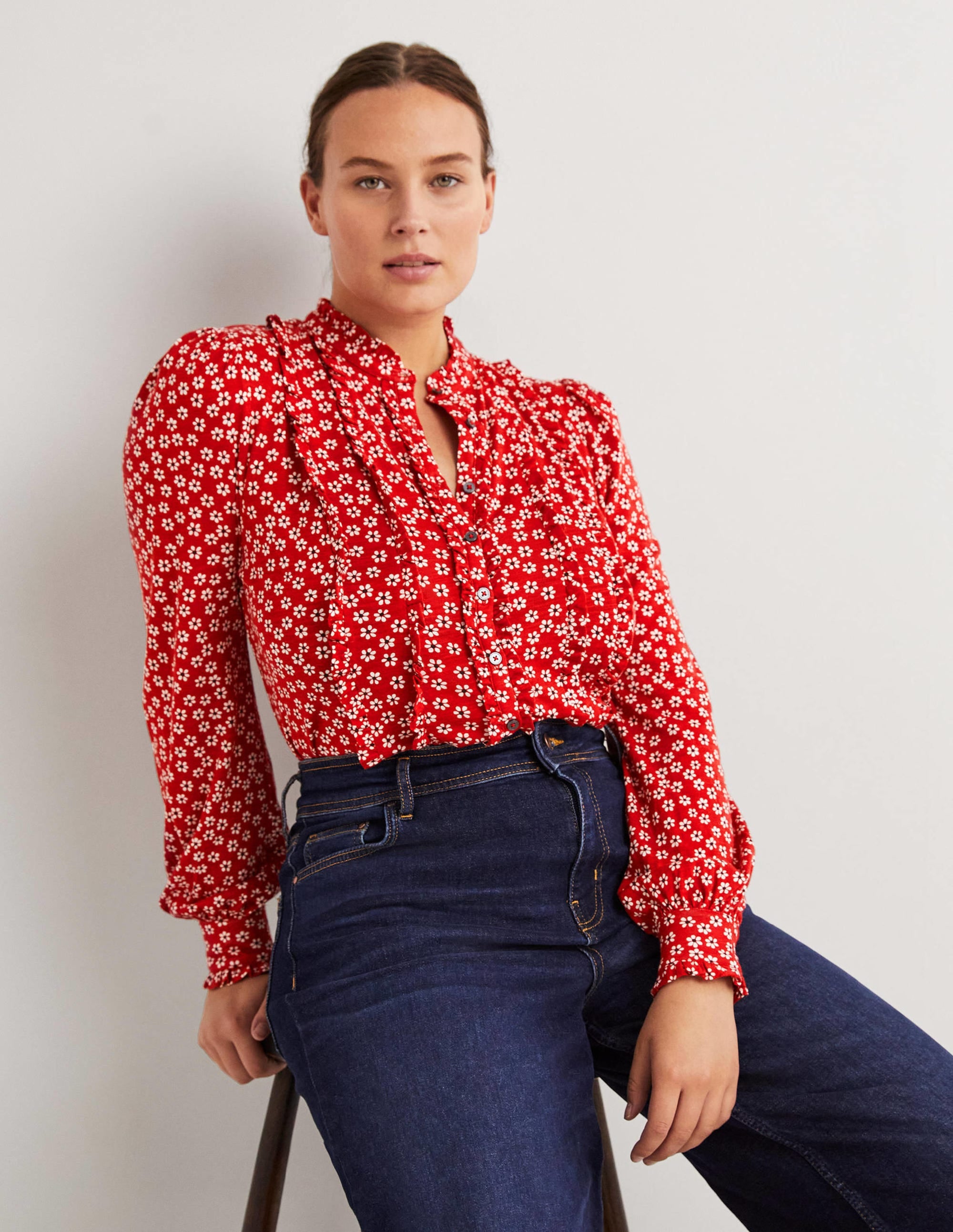 Chemise en jersey à volants-Poinsettia, pâquerettes - Image 4