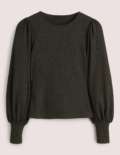 Metallic Blouson Sleeve Top-Black/Gold Sparkle