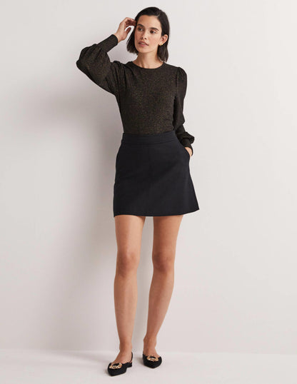 Metallic Blouson Sleeve Top-Black/Gold Sparkle