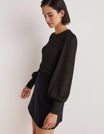 Metallic Blouson Sleeve Top-Black/Gold Sparkle