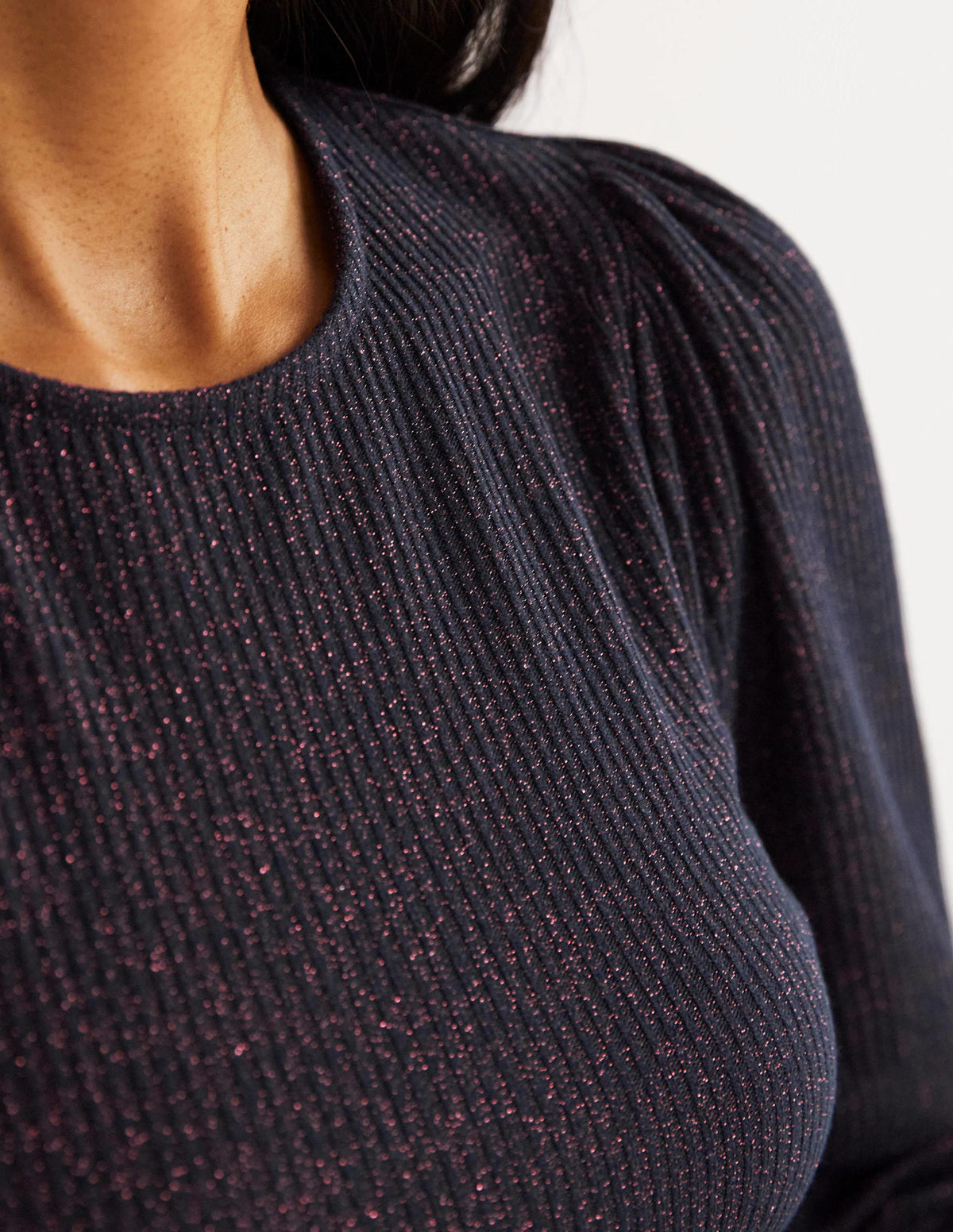 Metallic-Oberteil mit Blousonärmeln-Navy, Kupferglitzer - Image 3