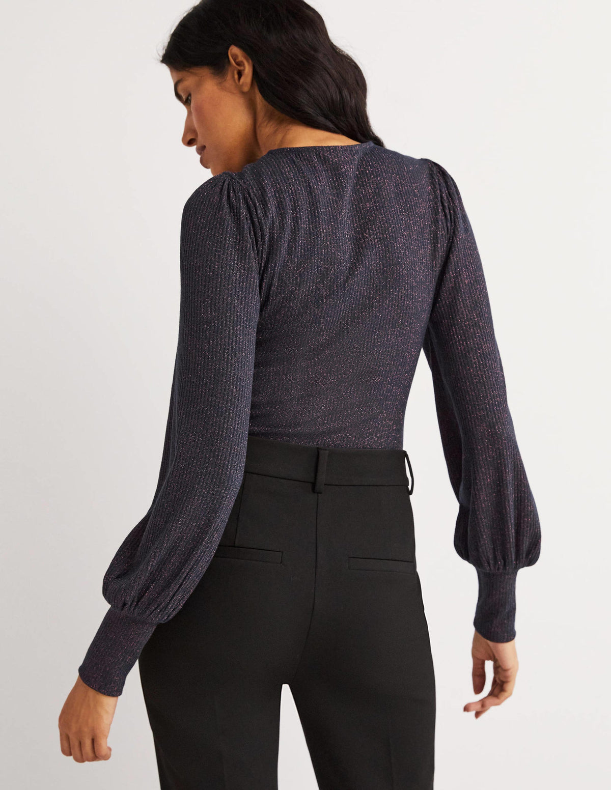 Metallic-Oberteil mit Blousonärmeln-Navy, Kupferglitzer-4