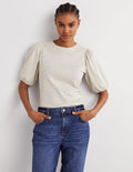 T-shirt à rayures métallisées-Ivoire/gris acier métallisé