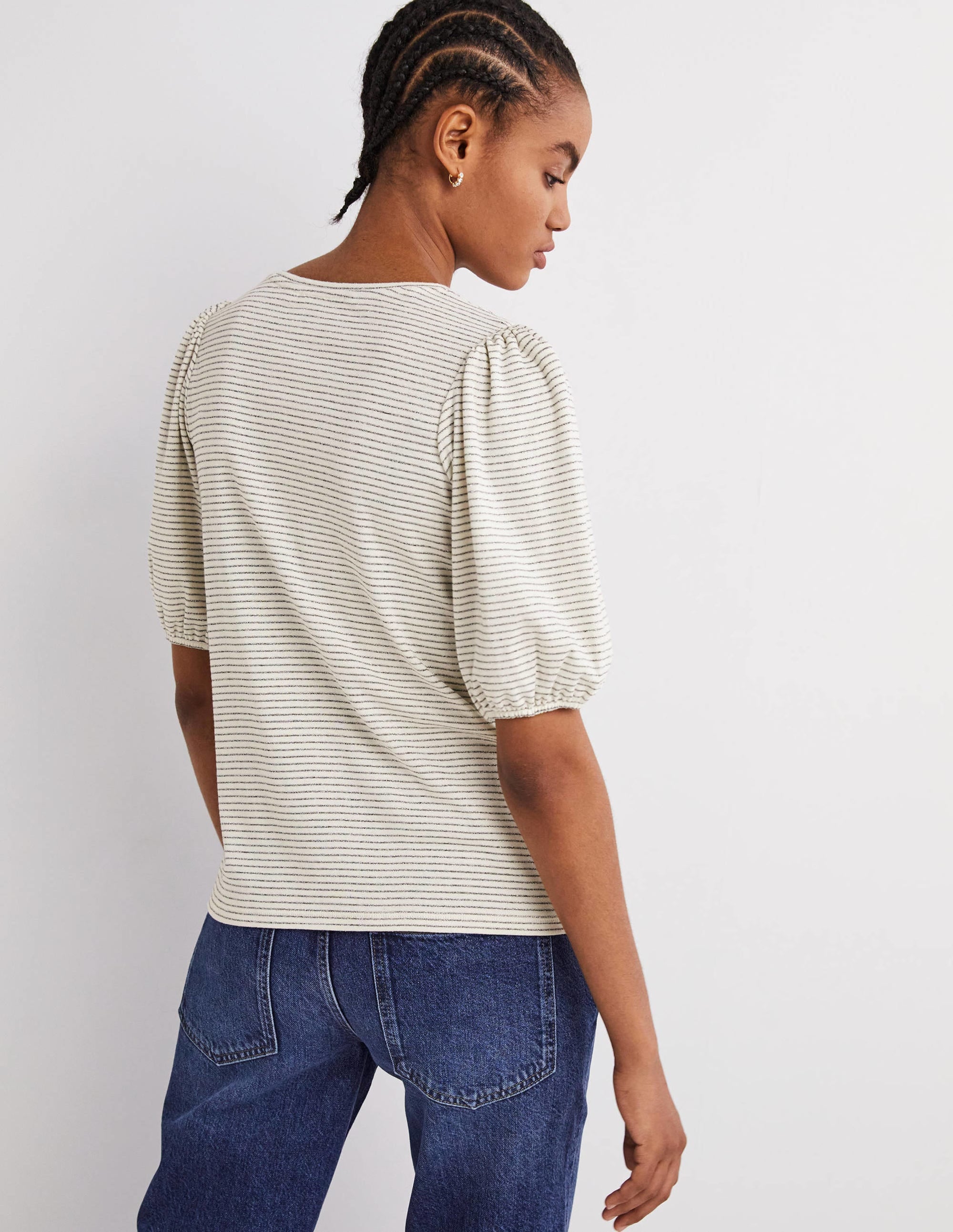 T-shirt à rayures métallisées-Ivoire/gris acier métallisé - Image 3