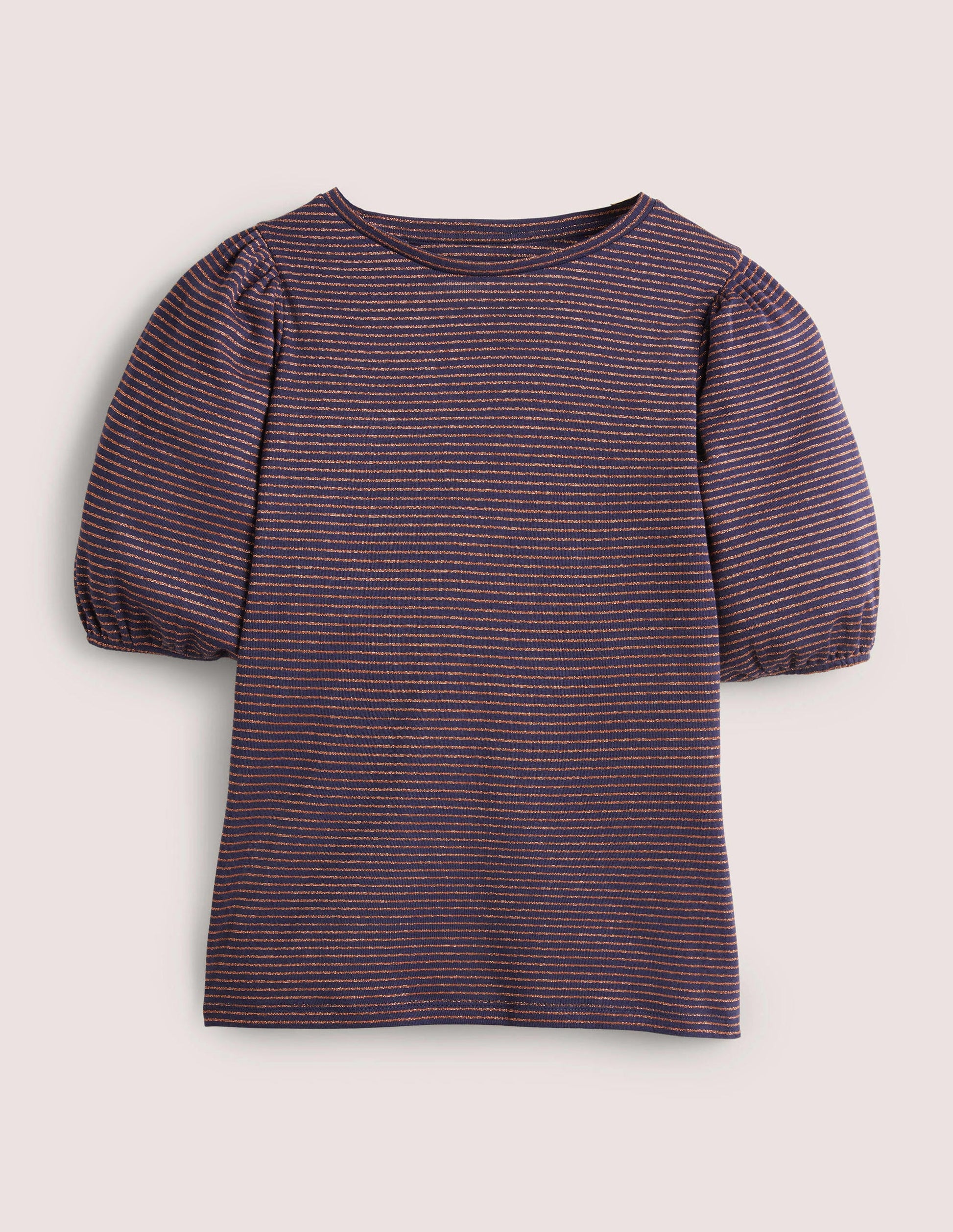 T-shirt à rayures métallisées-Bleu marine/cuivré métallisé-5