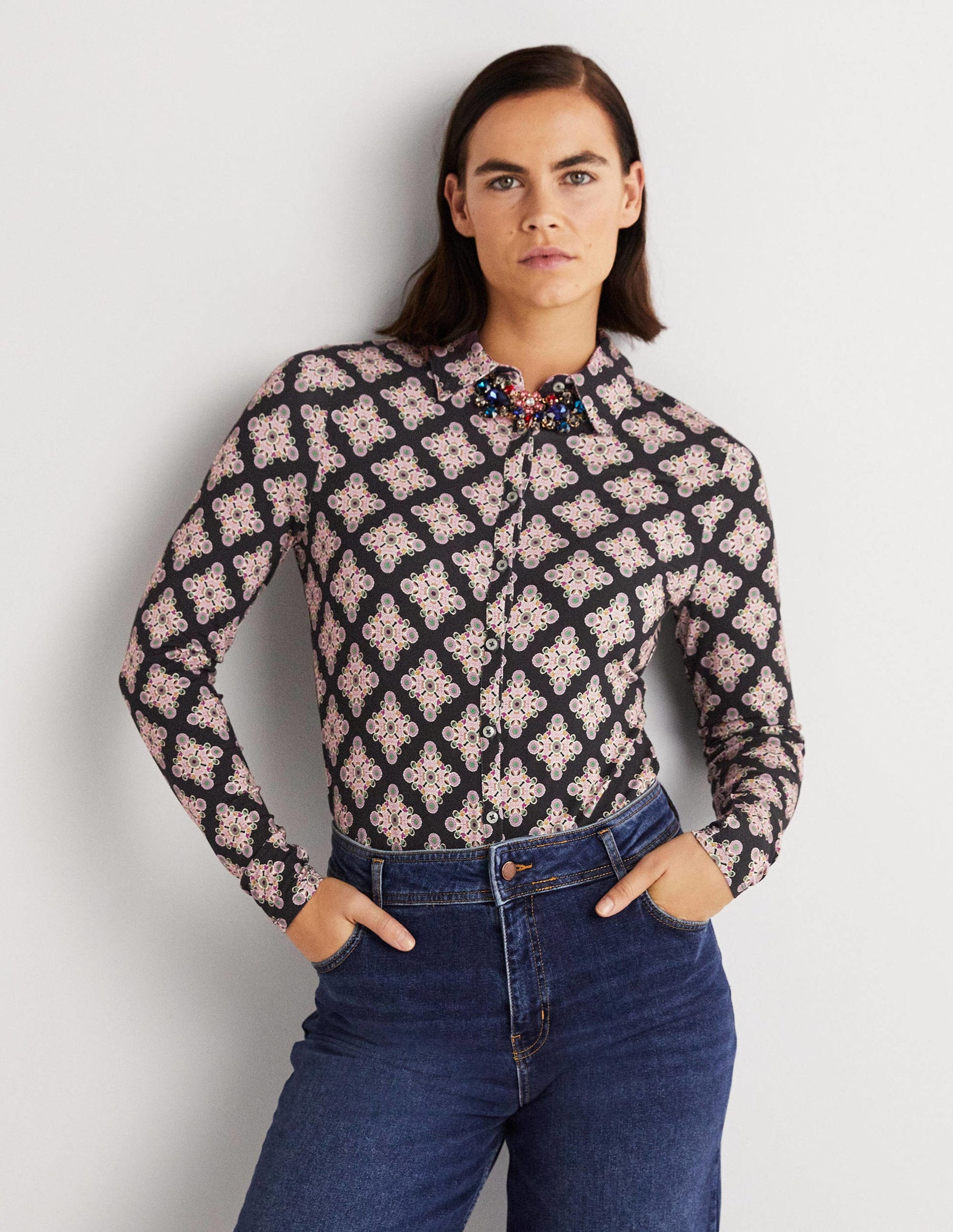 Chemise ajustée en jersey-Multi, motif Daisy Illusion Tile-1