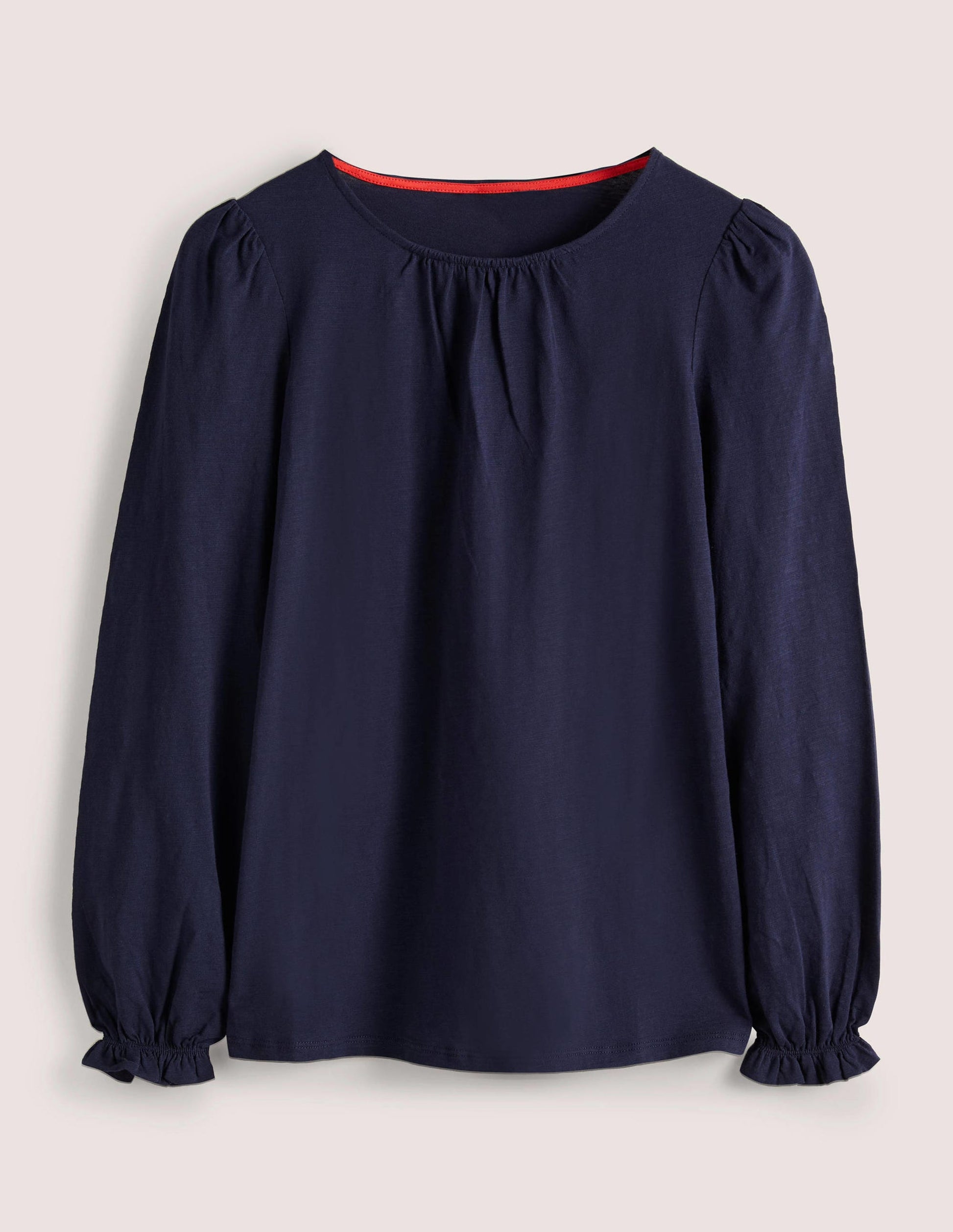Blousonoberteil aus Baumwolle mit Rundhalsausschnitt-Marineblau-5
