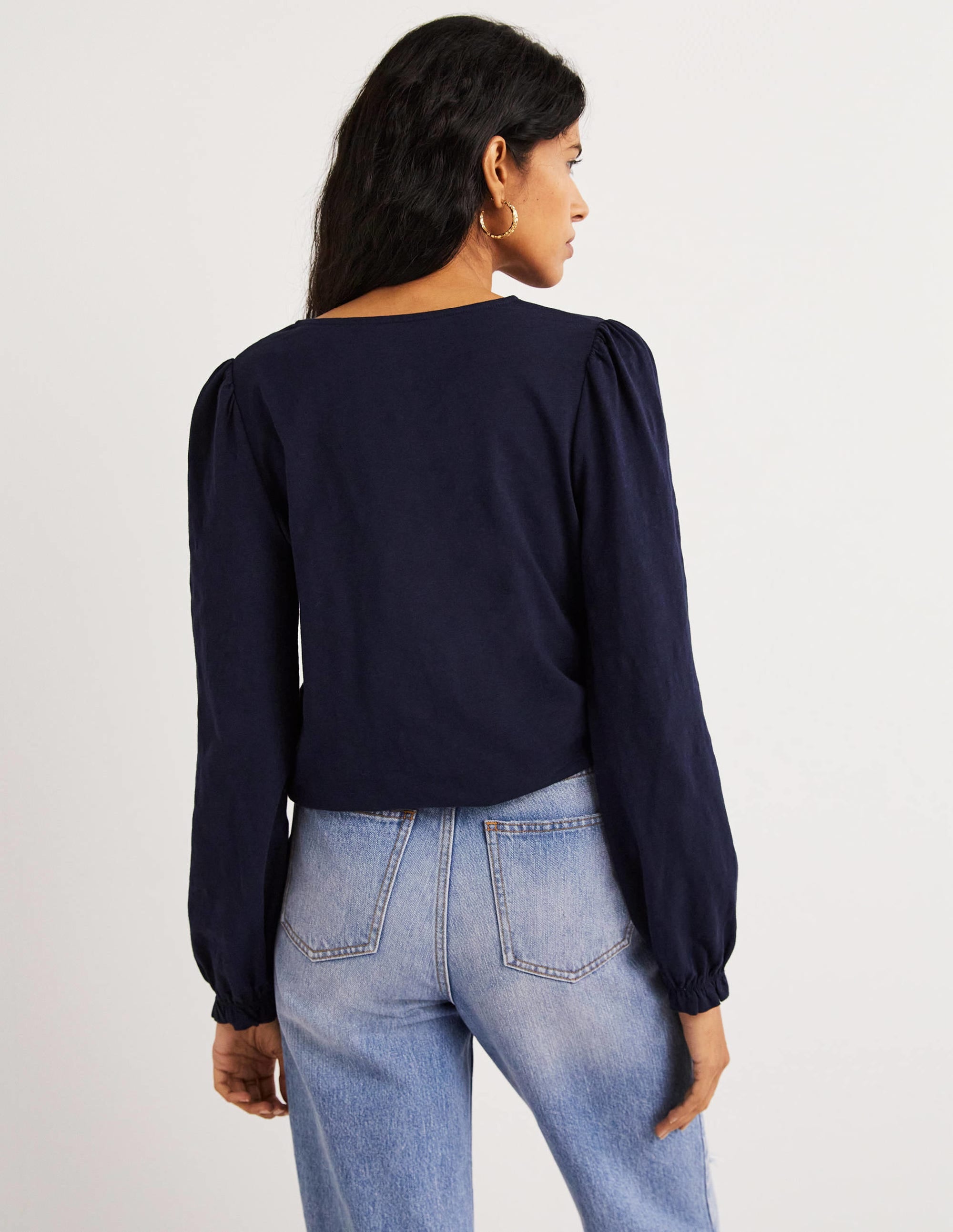 Blousonoberteil aus Baumwolle mit Rundhalsausschnitt-Marineblau - Image 3
